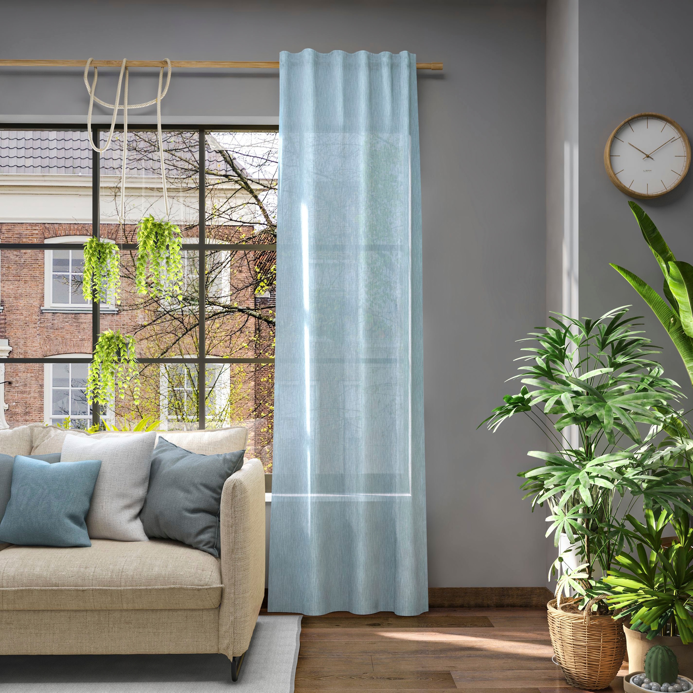 Vorhang NEUTEX FOR YOU, B:142cm H:135cm, blau, Jacquard, Polyester, Wohnzimmer, Gardinen, "Libre-ECO", nach Maß