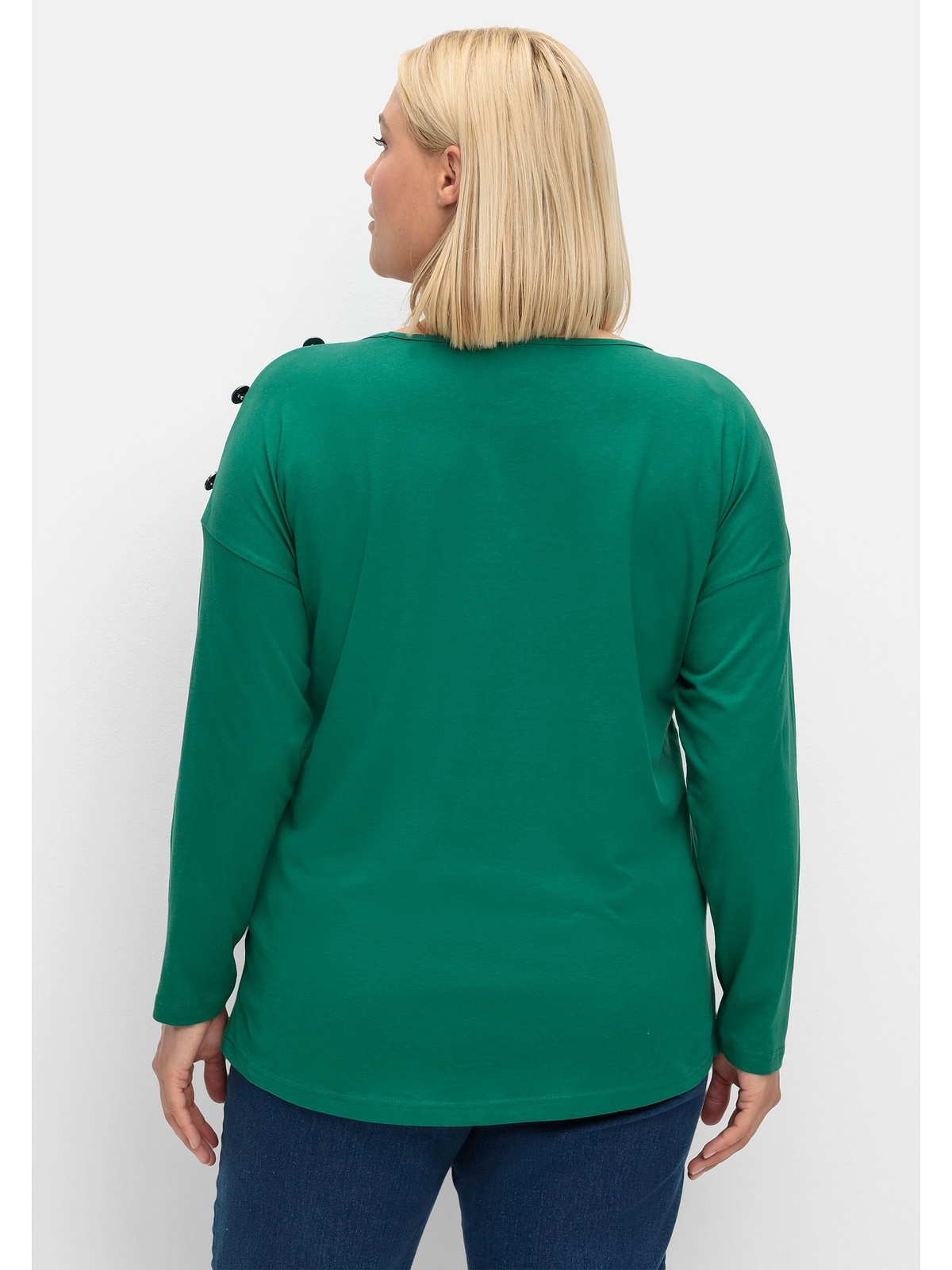 Sheego Langarmshirt »Große Größen«, BAUR | auf Schmuckknöpfen mit Schulter kaufen der