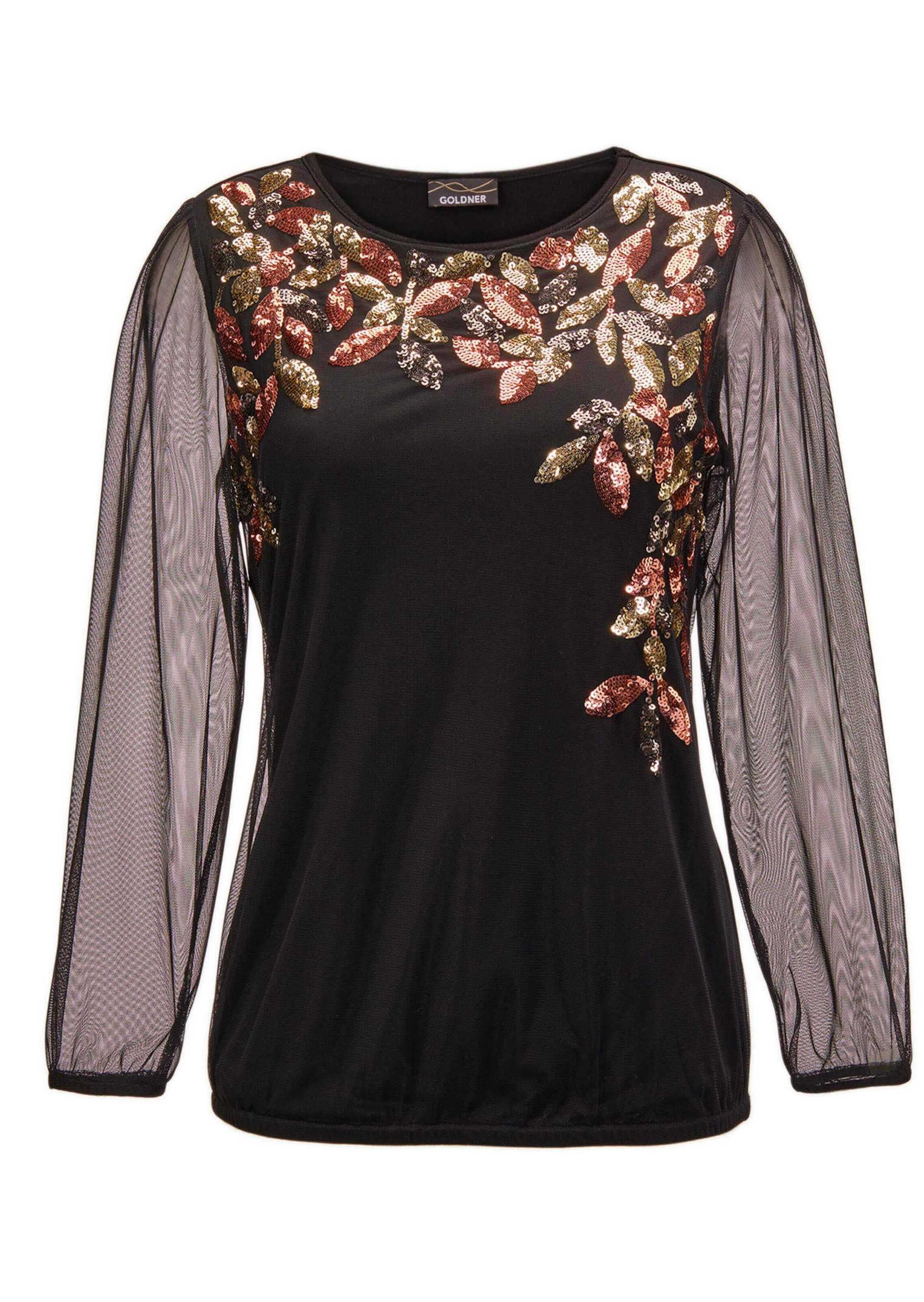 GOLDNER Longpullover "Kurzgröße Shirt mit Paillettenstickerei" günstig online kaufen