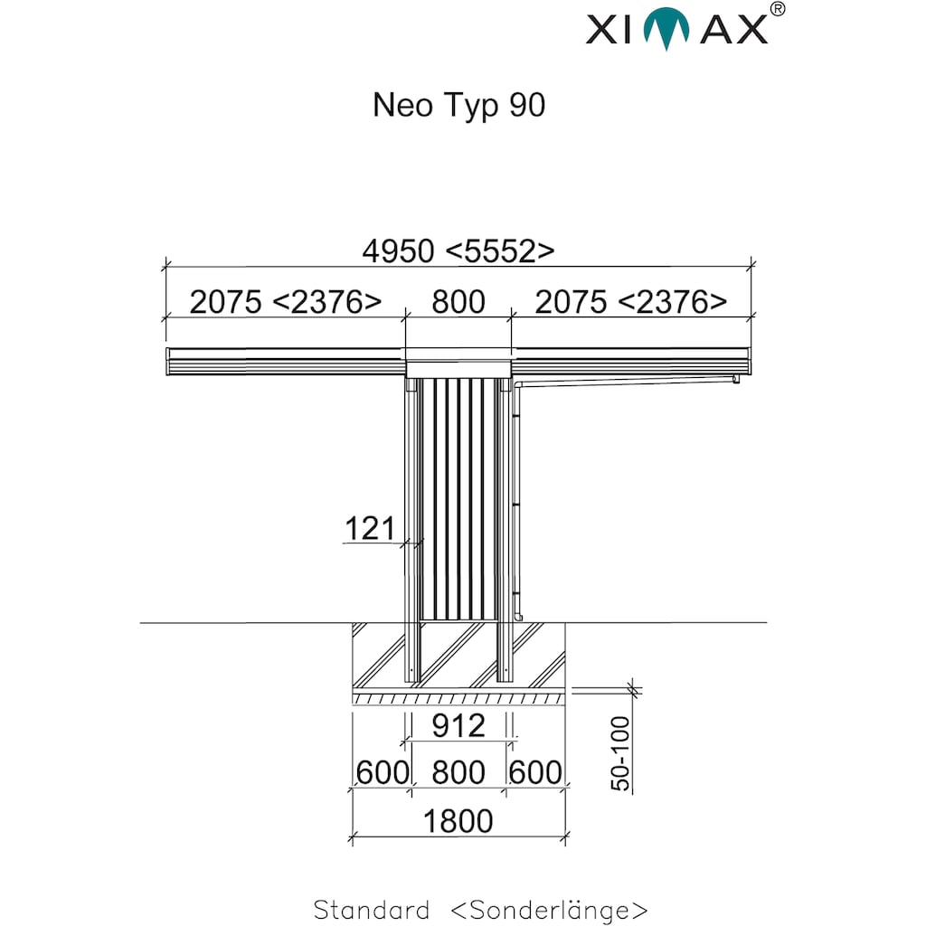 Ximax Einzelcarport »Neo Typ 2850 Typ 90 Standard-Edelstahl-Look«, Aluminium, 259 cm, edelstahlfarben