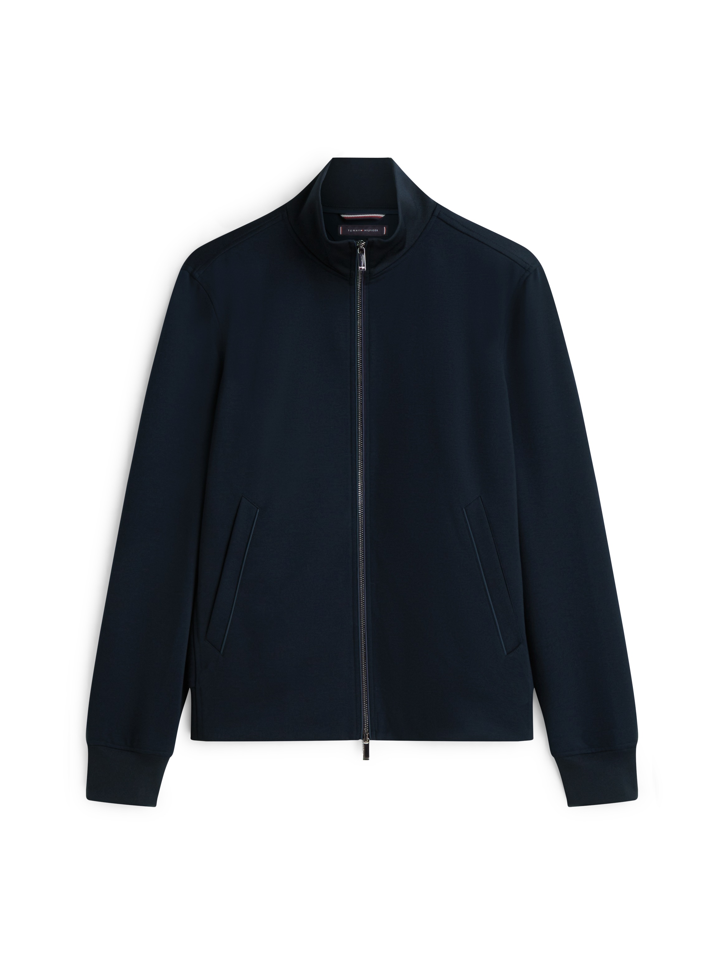 Strickjacke TOMMY HILFIGER "PERFORMANCE PUNTO MILANO", Herren, Gr. M, schwarz night navy, Strick, Obermaterial: 75% Polyester, 22% Viskose, 3% Elasthan, regular fit normal, Rippbündchen, Strickjacken Strickjacke, normale Passform, 2-Wege-Reißverschluss 3
