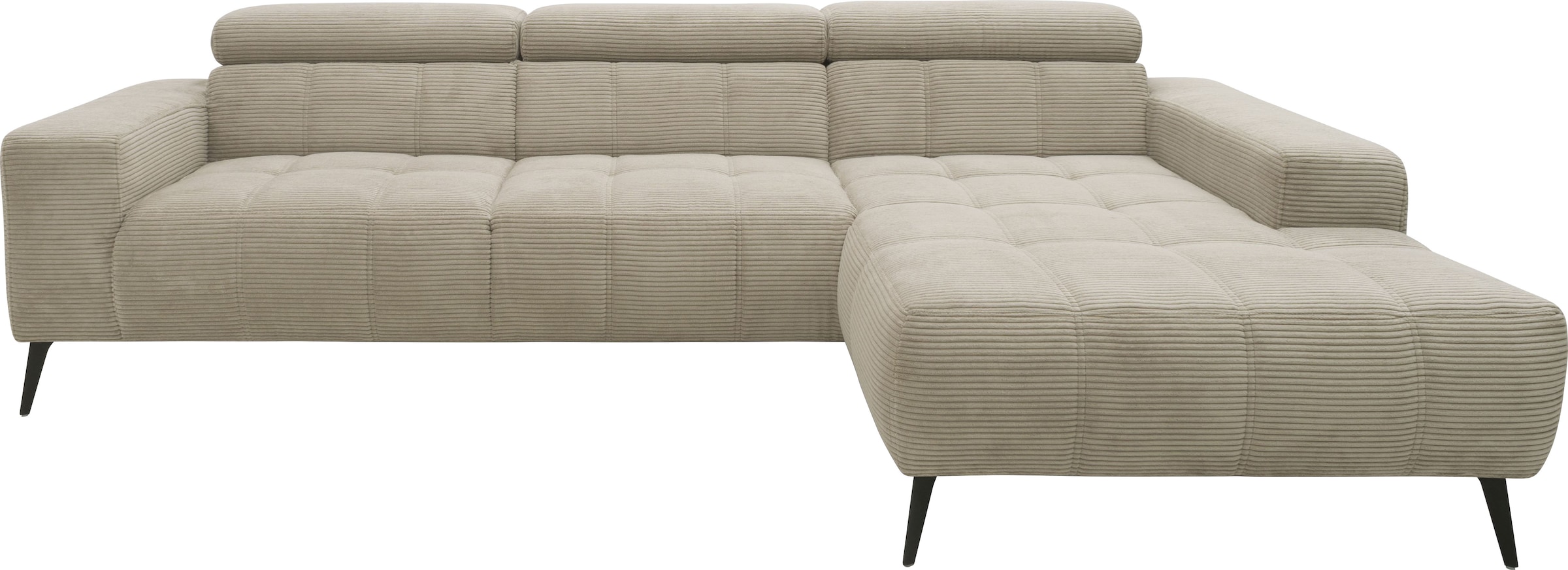 DOMO collection Ecksofa "Trento L-Form, mit Kufenfuß oder Einzelfuß" whlw. verstellbare Kopfteile, passend für gängige Saugroboter