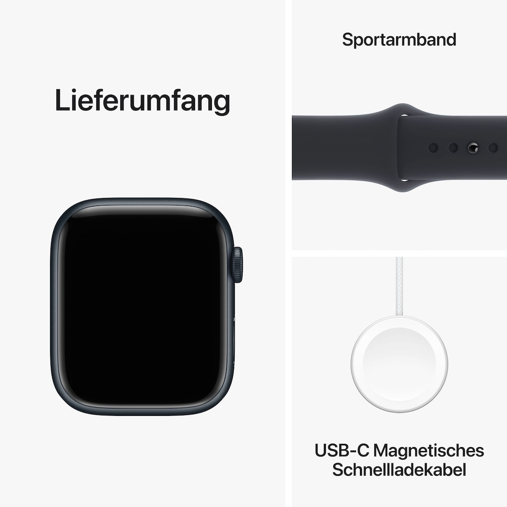 Apple Smartwatch »Watch Series 9 GPS + Cellular 45mm Aluminium S/M«, (Watch OS 10 Sport Band)