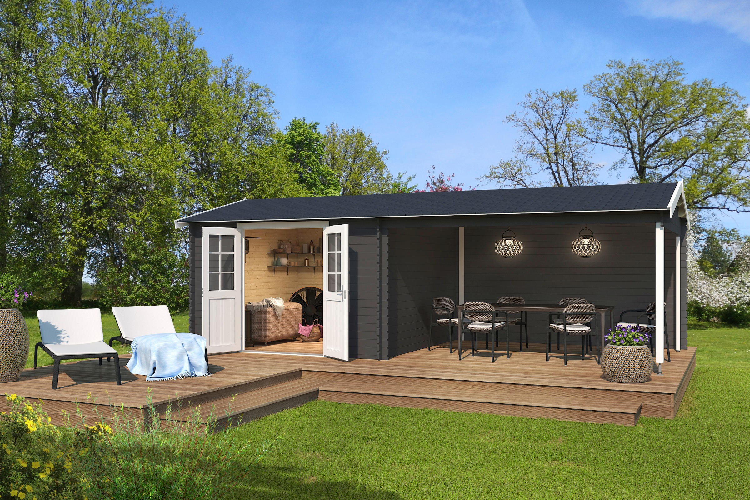 LASITA MAJA Gartenhaus "Amarillo, Carbongrau" mit Anbau günstig online kaufen