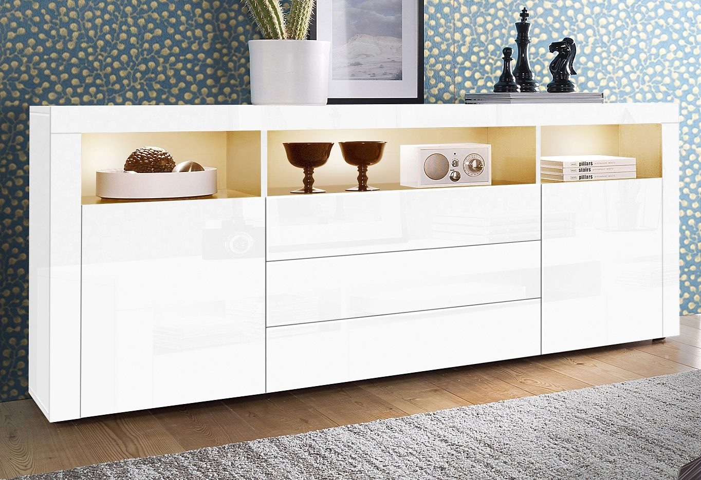 borchardt Möbel Sideboard "Santa Fé, Kommode 166 cm breit" Push-to-open-Funktion, 2 Türen, 3 Schubkästen und 3 offene Fächer