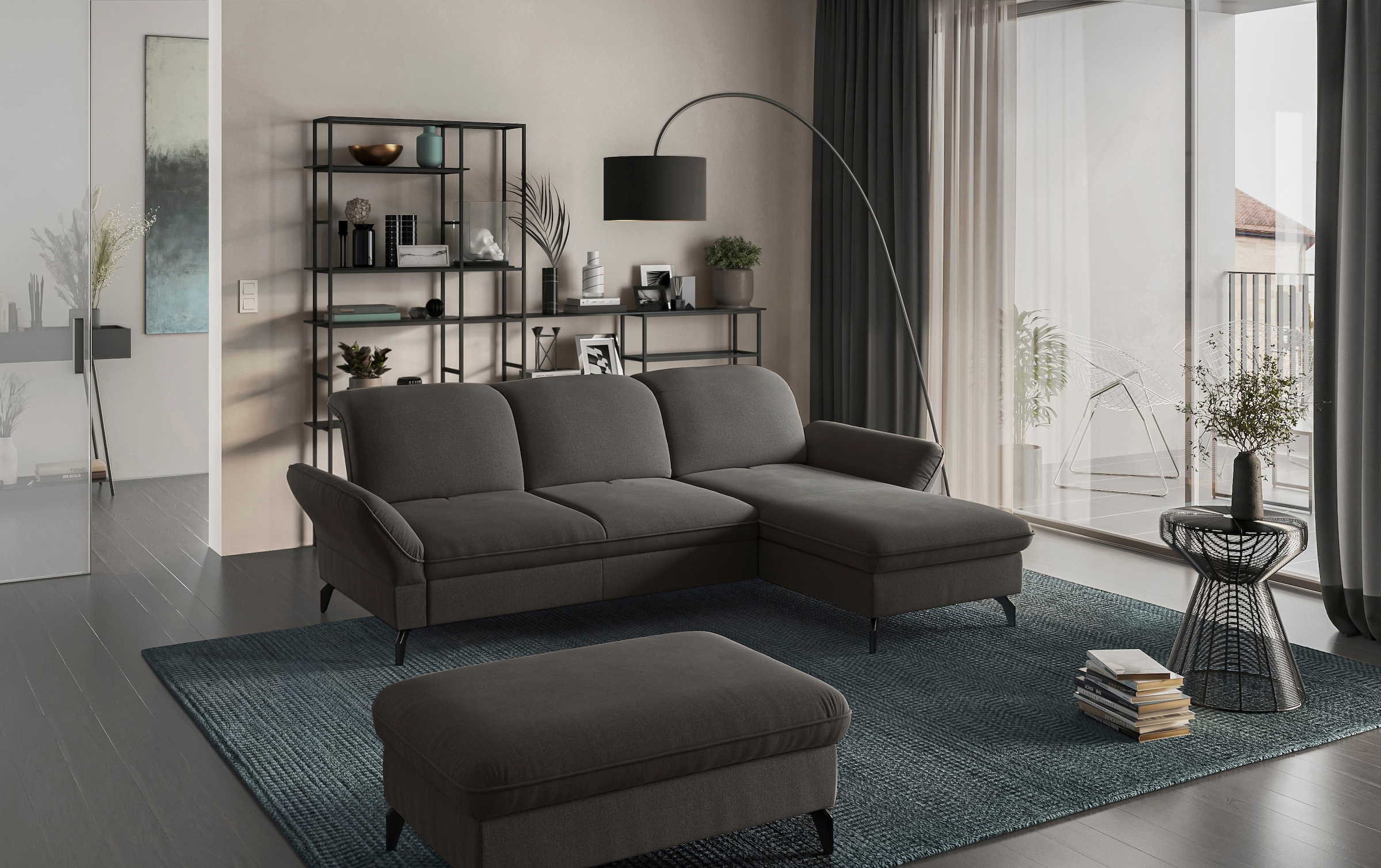 sit&more Polsterhocker »Leandro«, mit schwarzen Metallfüßen