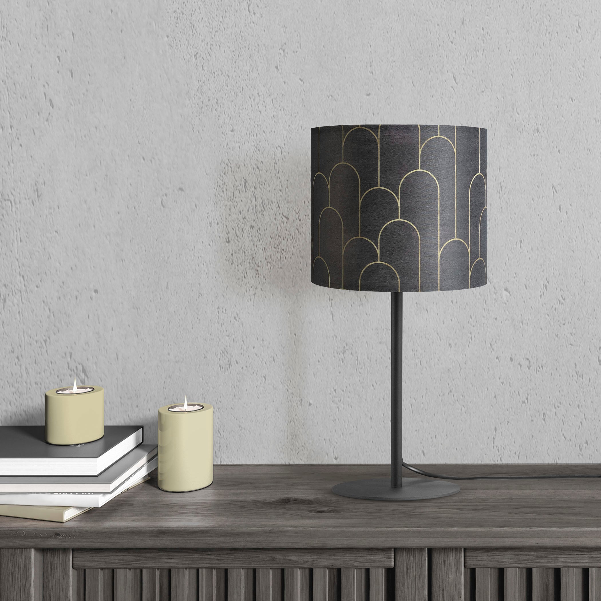 Paco Home Tischleuchte »Luca Pillar«, Leuchtmittel E14 | ohne Leuchtmittel, Nacht Mit Schirm Abstrakt Modern Stoffschirm