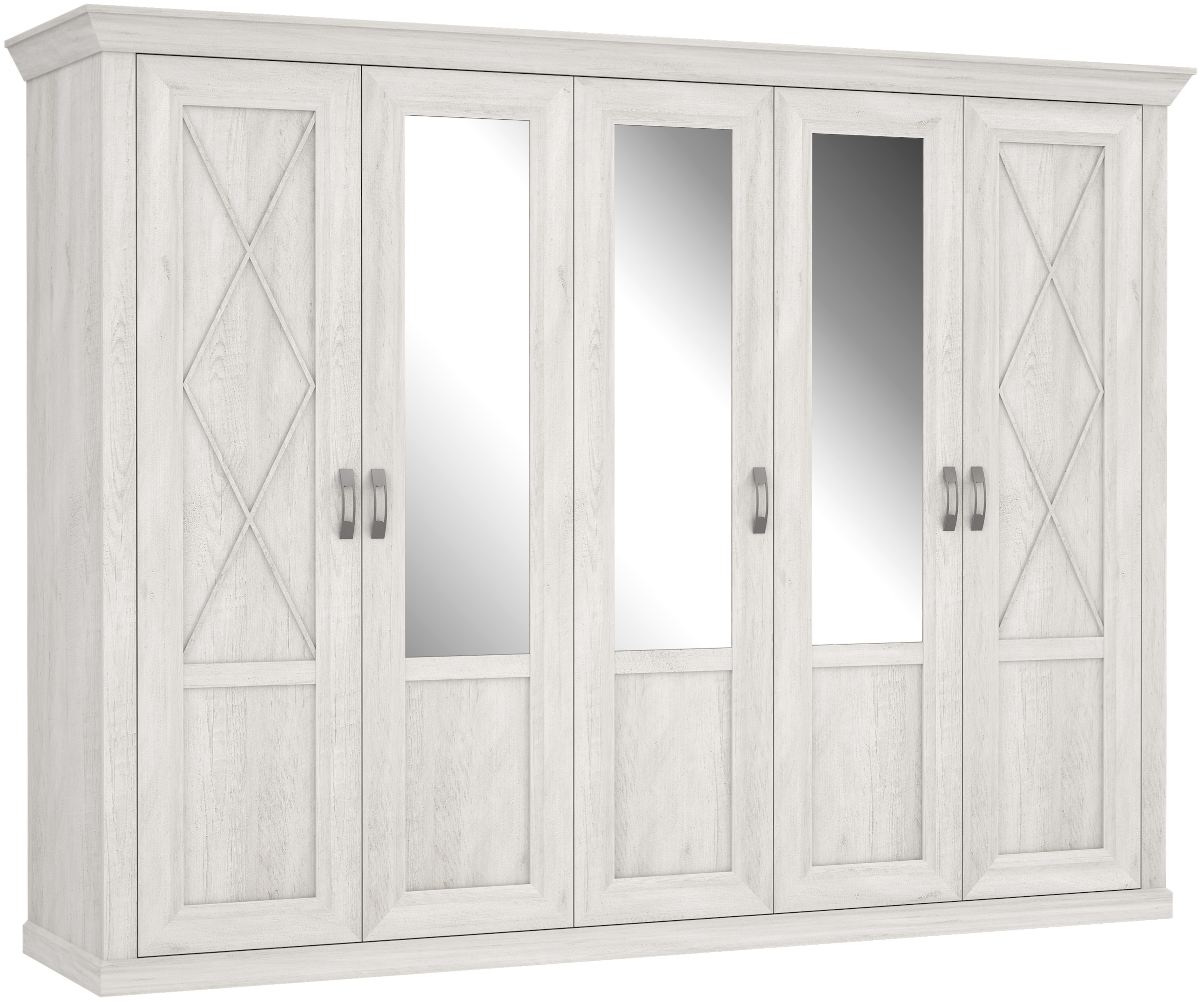 FORTE Drehtürenschrank »Kashmir, Landhausstil, inklusive edlem Passepartout-Rahmen«, (Maße (B/T/H): 268,5/63/206cm), mit Spiegel und dekorative Fräsungen und Elementen, Made in Europe