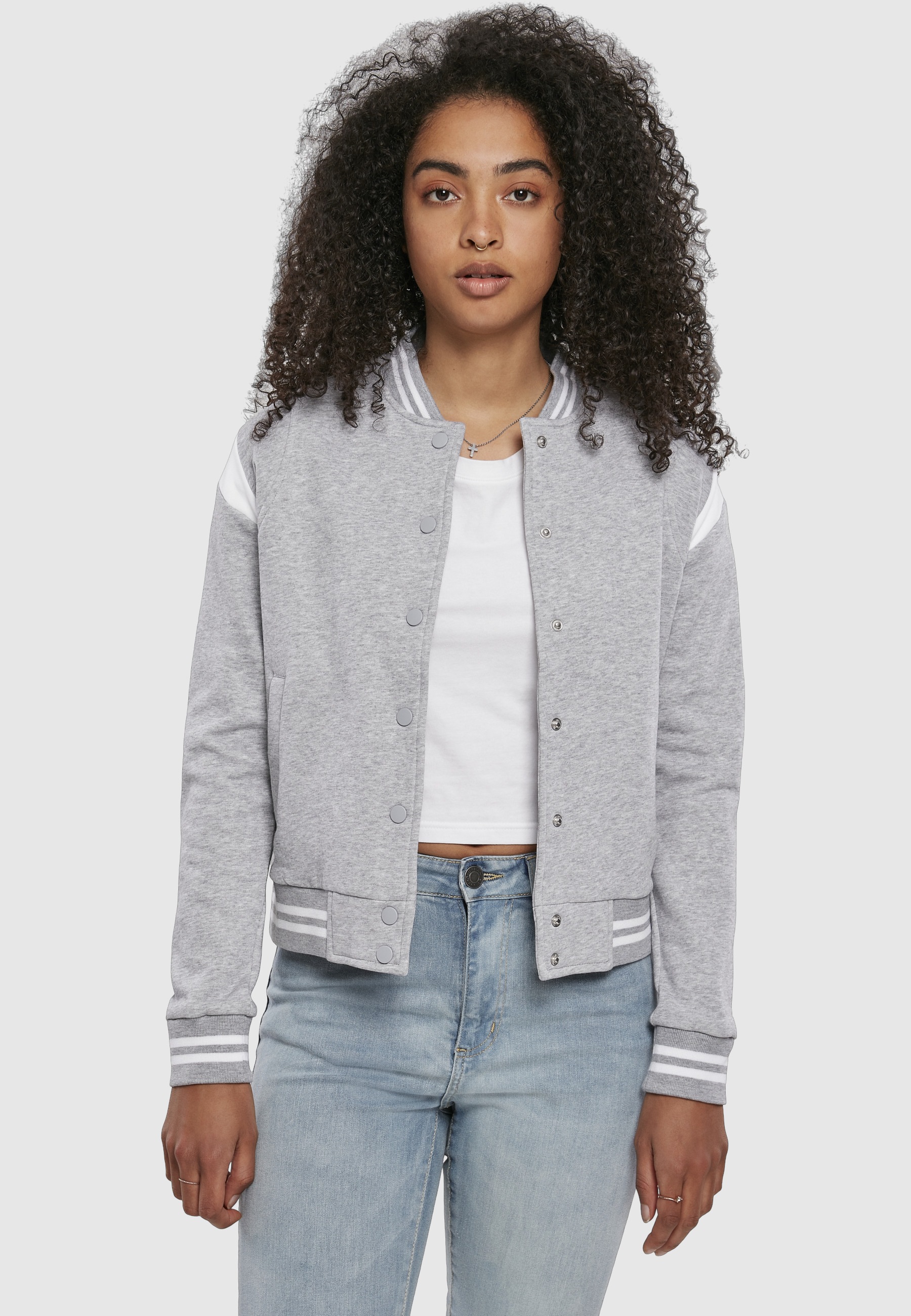 URBAN CLASSICS Collegejacke »Urban Classics Damen Ladies Organic Inset College Sweat Jacket« 1 Stk. tlg. ohne Kapuze