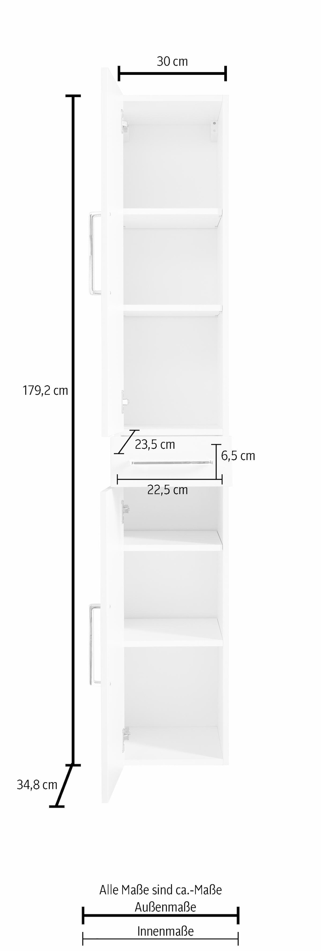 2 30 cm 1 »Napoli«, bestellen OPTIFIT Türen, Breite Soft-Close-Funktion, | BAUR Hochschrank Schublade,