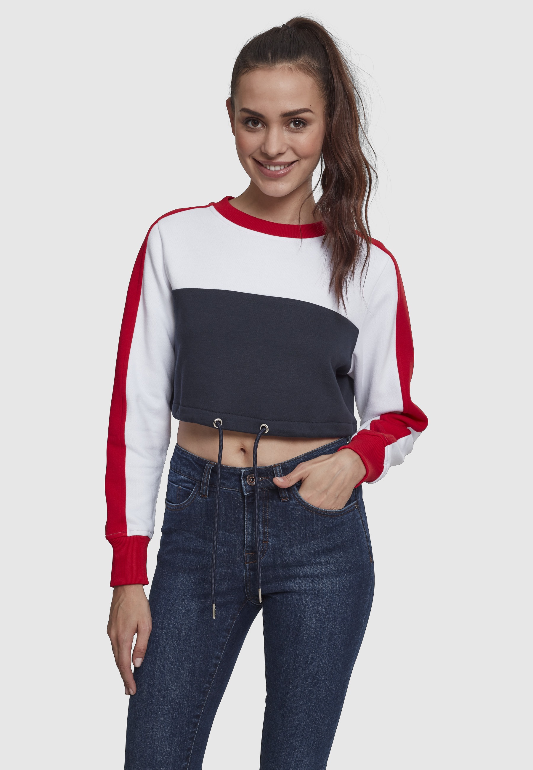 URBAN CLASSICS Sweatshirt »Urban Classics Damen Ladies Cropped 3-Tone Stripe Crew«, 1 Stk.

