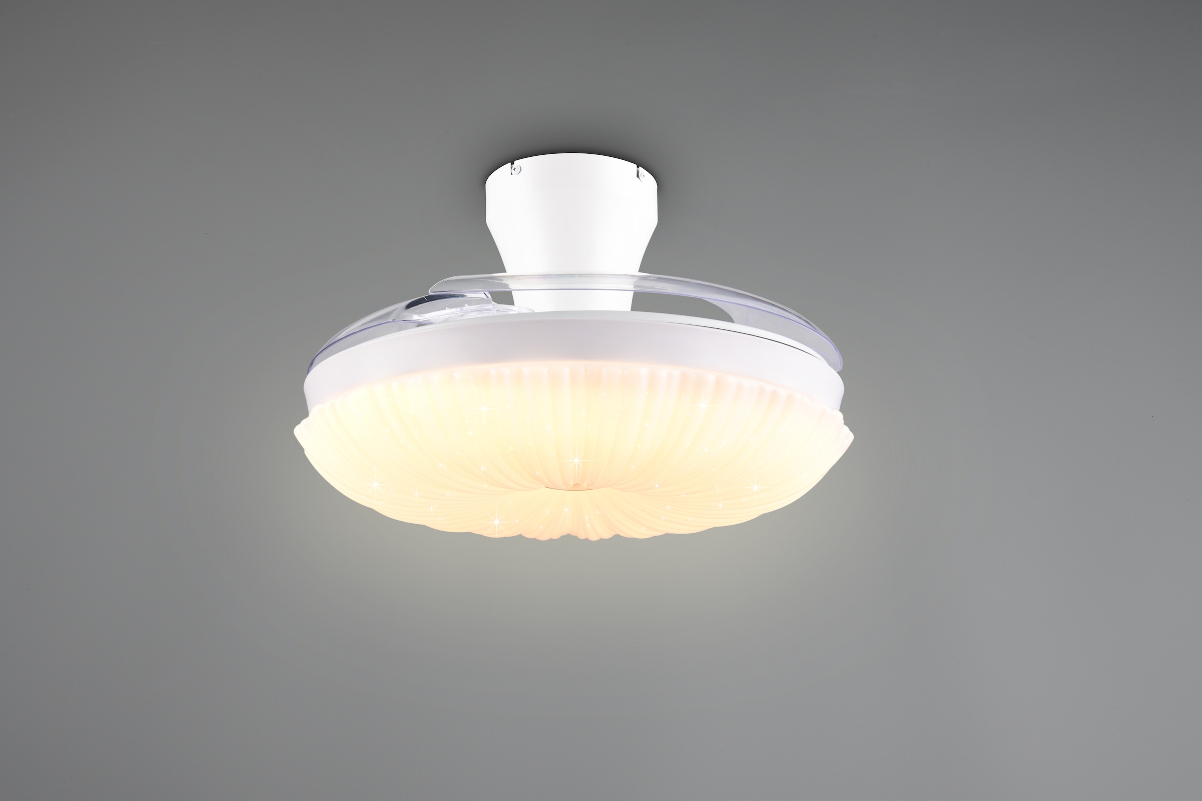 REALITY Leuchten LED Deckenleuchte »KIRUNA mit Ventilator, Deckenventilator mit ausklappbaren Flügeln 30W« LED-Board 1 Stk. Farbwechsler | warmweiß - kaltweiß Ø 49-106 cm (aufgeklappt), 6 Stufen, LED 32W CCT dimmbar Timer Fernb.