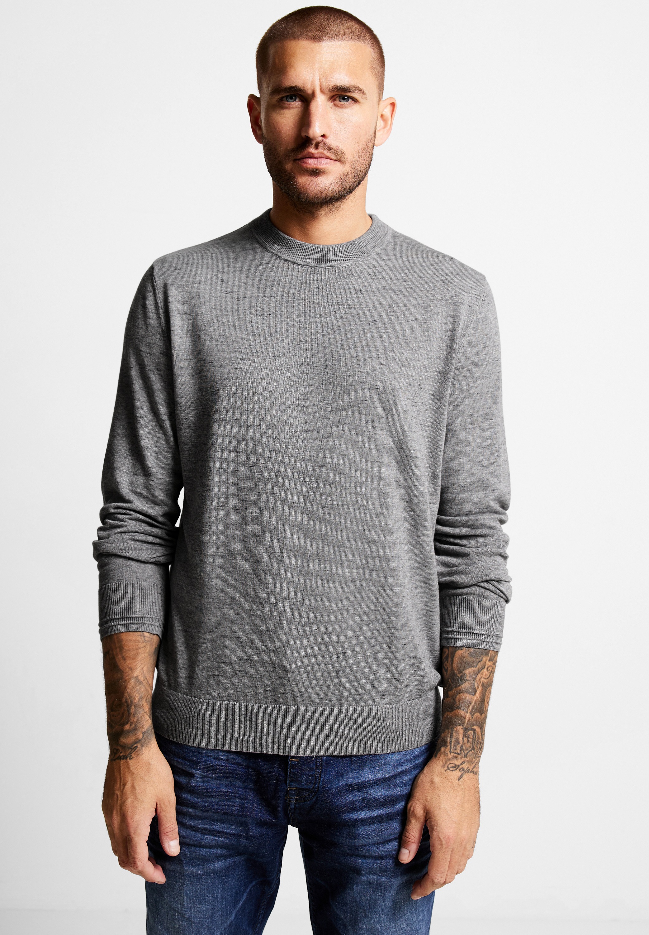 STREET ONE MEN Stehkragenpullover, mit Rippstrickdetails