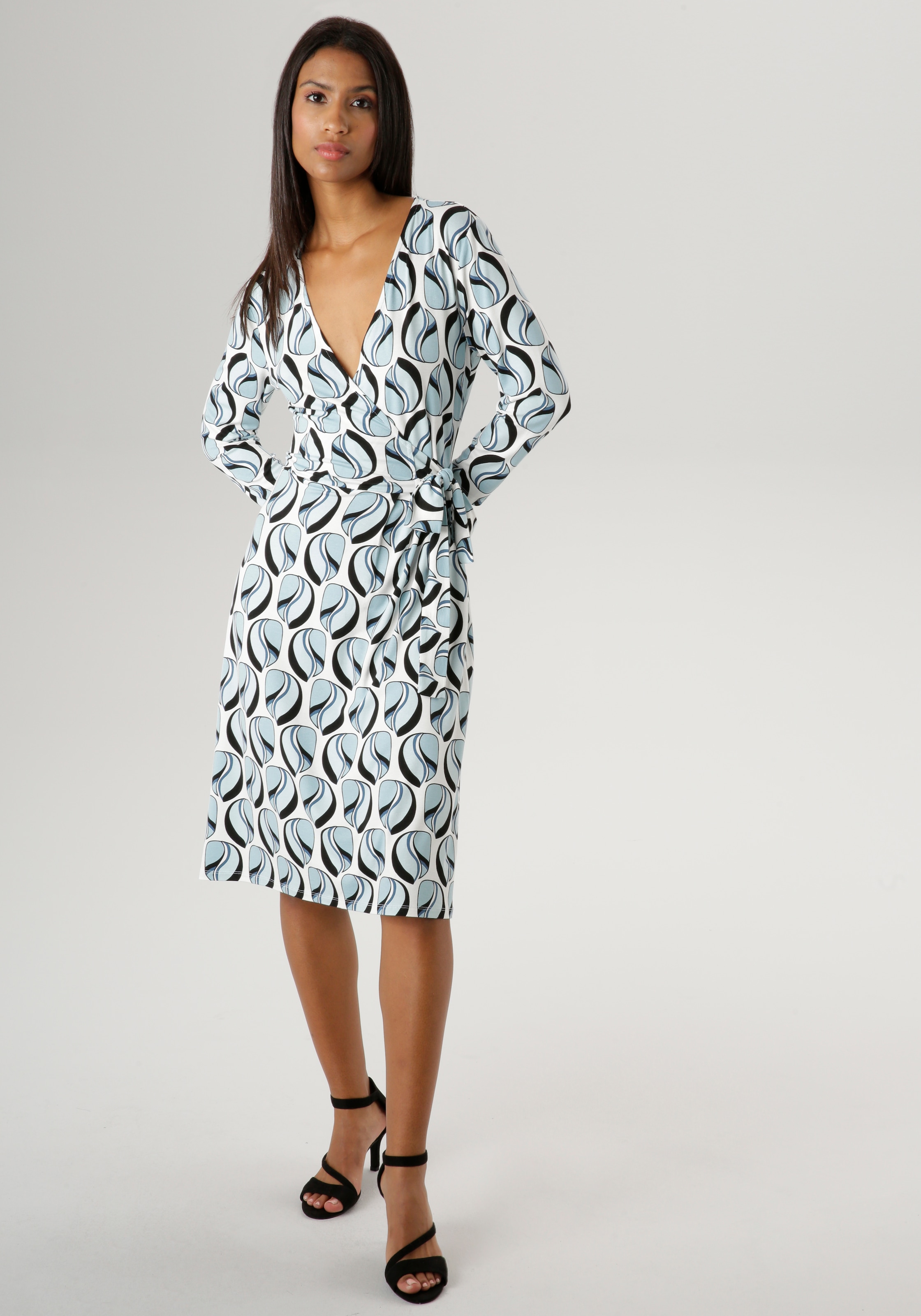 Aniston SELECTED Jerseykleid, mit Bindedetail und V-Ausschnitt in  Wickeloptik - NEUE KOLLEKTION bestellen | BAUR