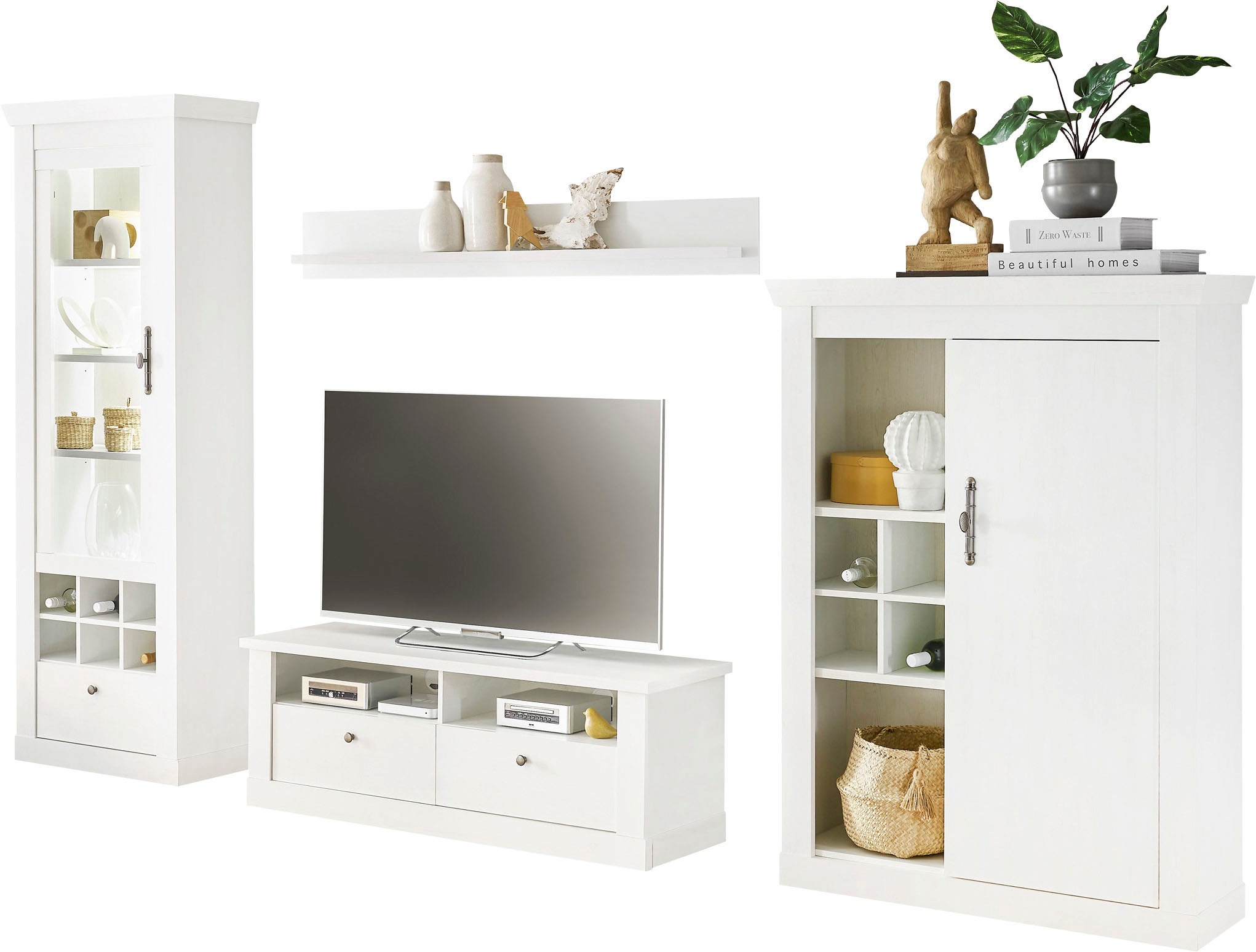 Home affaire Wohnwand "RAVENNA" 4 Stk. tlg. im romantischen Landhausstil, G günstig online kaufen