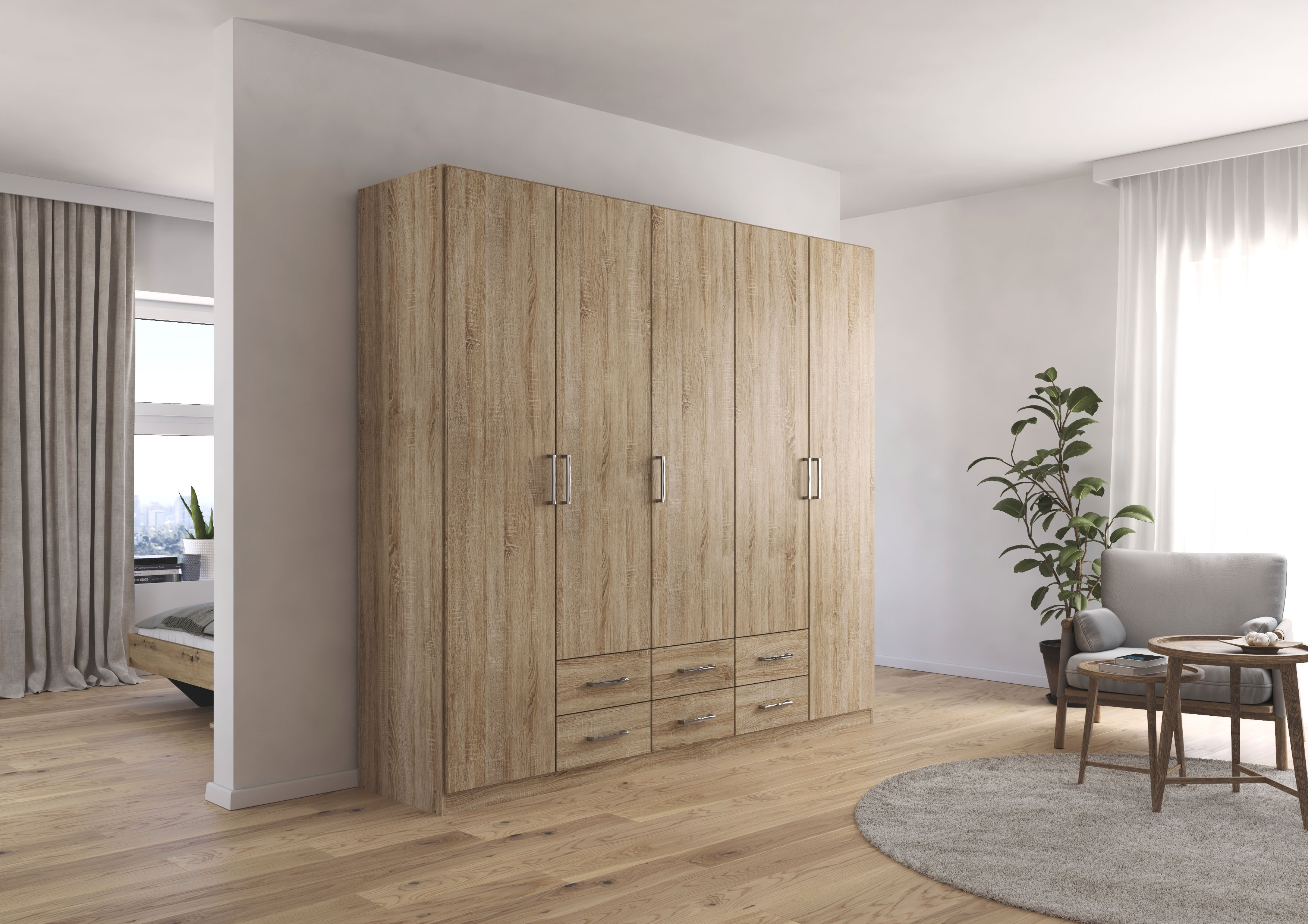 rauch Drehtürenschrank "Kleiderschrank Garderobe GAMMA Breiten 226 cm" in 3 Ausstattungen BASIC/CLASSIC/PREMIUM (inkl. SOFT-CLOSE-Funktion), mit Schubladen, verschiedene Griff-Varianten TOPSELLER MADE IN GERMANY