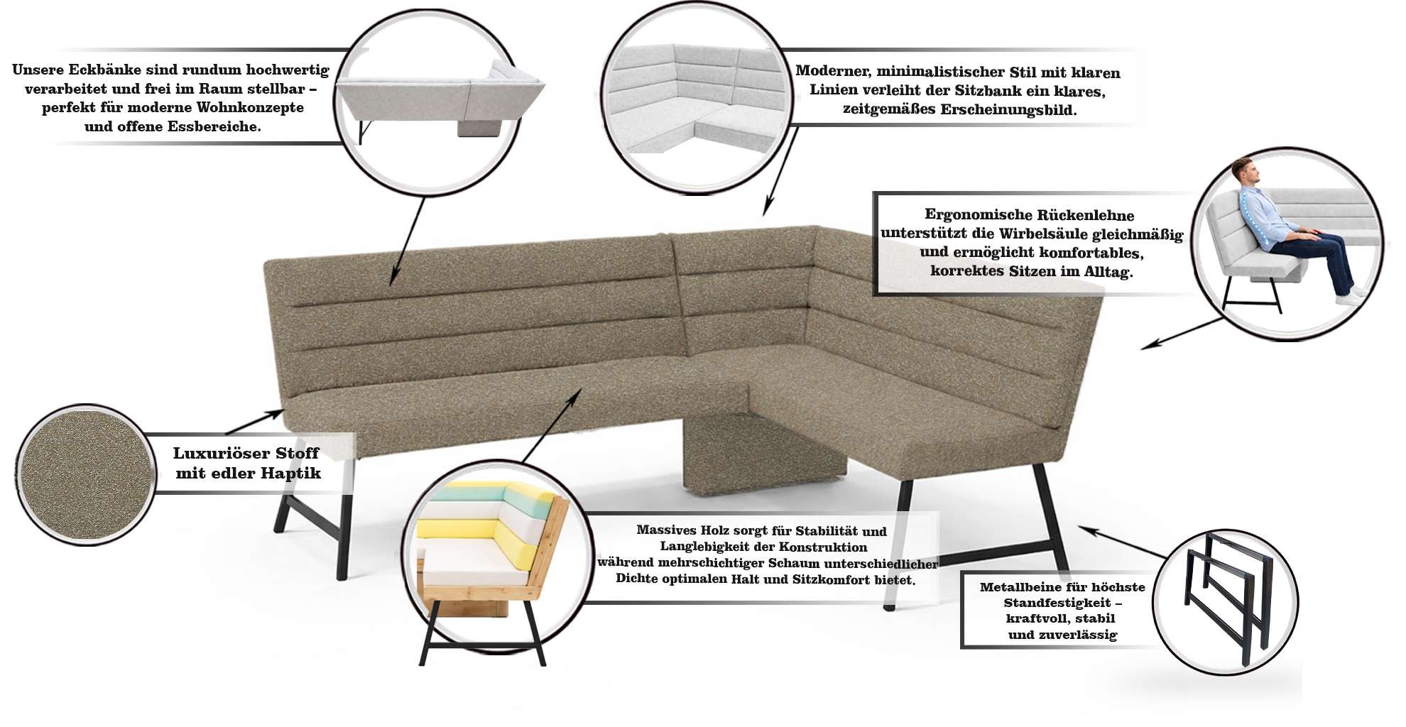 OTTO home Eckbank »Oregon Küchenbank, Polsterbank, Esszimmerbank, 177x140 cm« Moderne Bank und  Farben, Sitzplatzanzahl: 4/5, Frei in Raum stellbar
