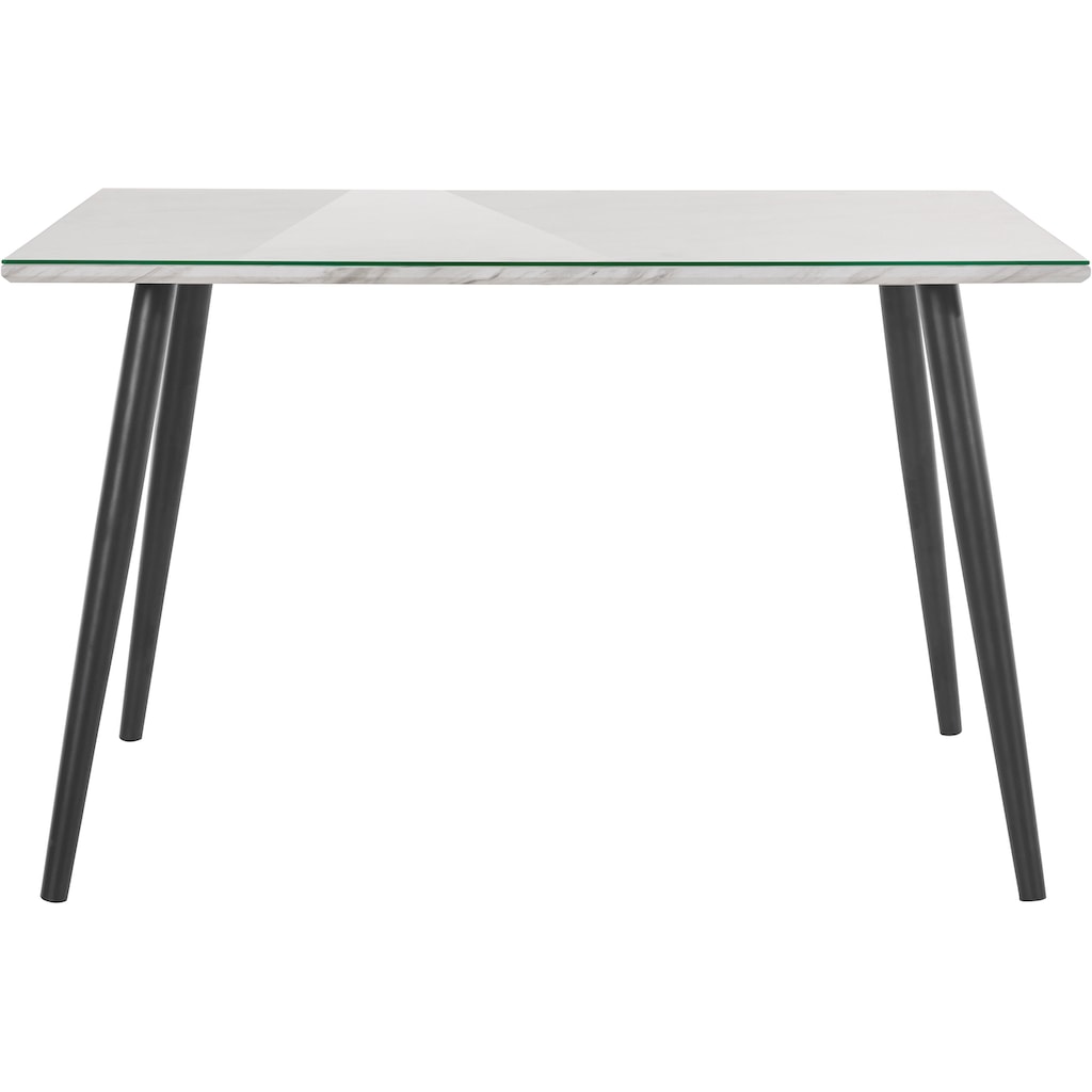 Wohnen Tische Leonique Esstisch »Lovaria«, Tischplatte in einer pflegeleichten Marmoroptik, mit einer Glasplatte aus Sicherheits