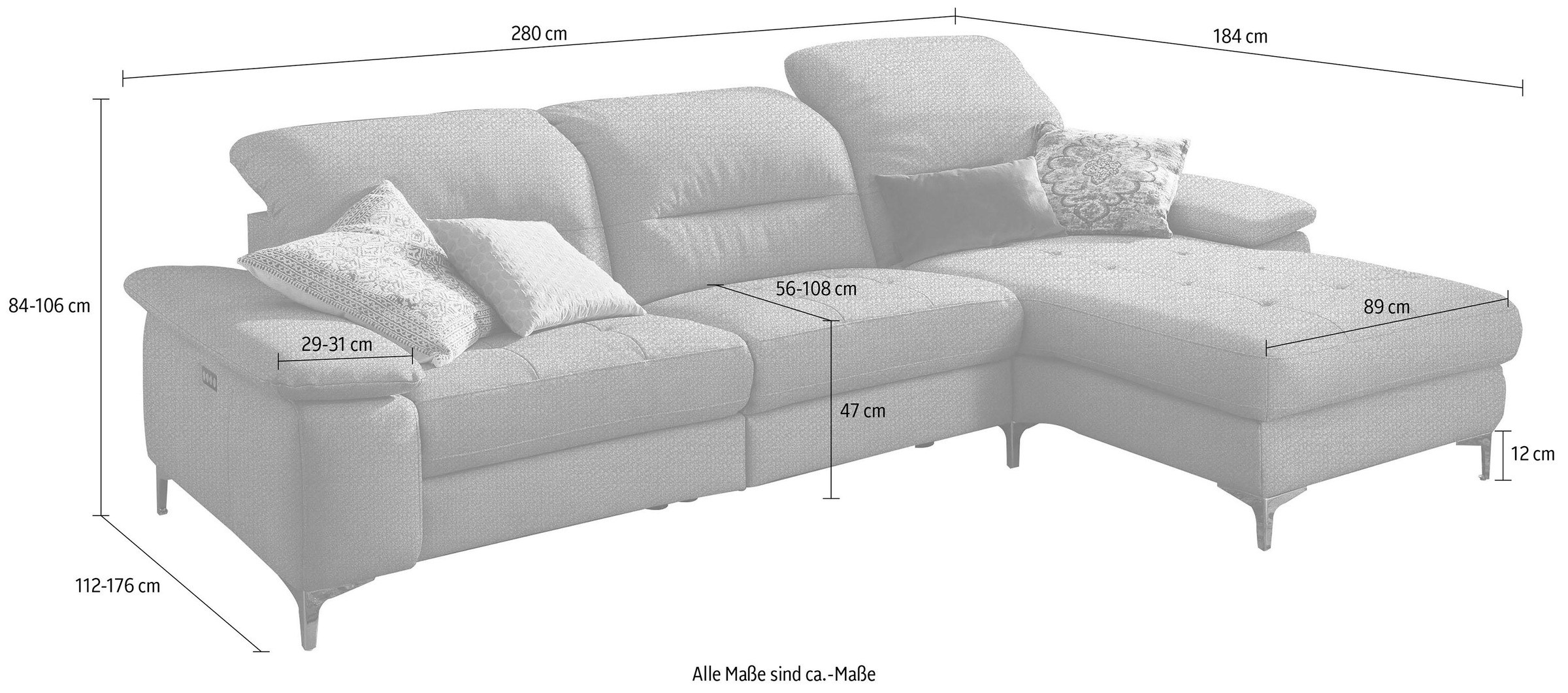 Places of Style Ecksofa »Basel L-Form«, mit vollmotorischer Relaxfunktion und motorischer Recamiere