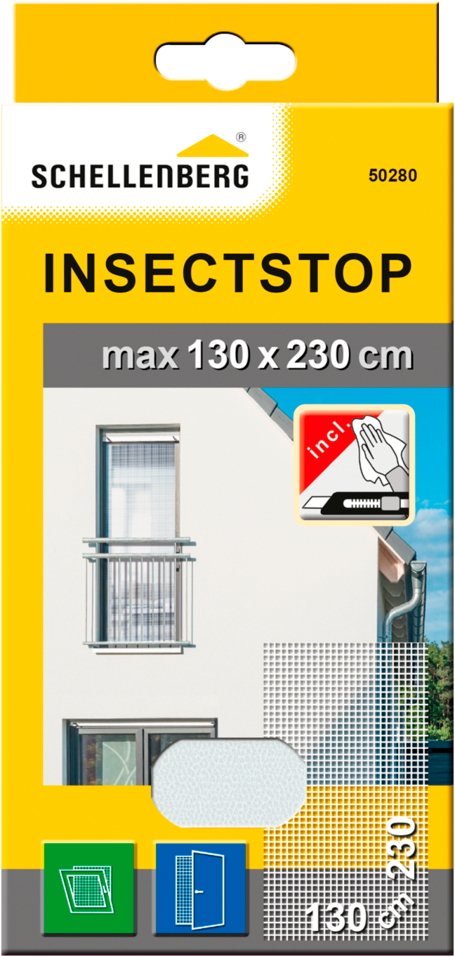 SCHELLENBERG Fliegengitter-Gewebe "für bodentiefe Fenster und Türen", Insektenschutz ohne bohren, 130 x 230 cm, weiß