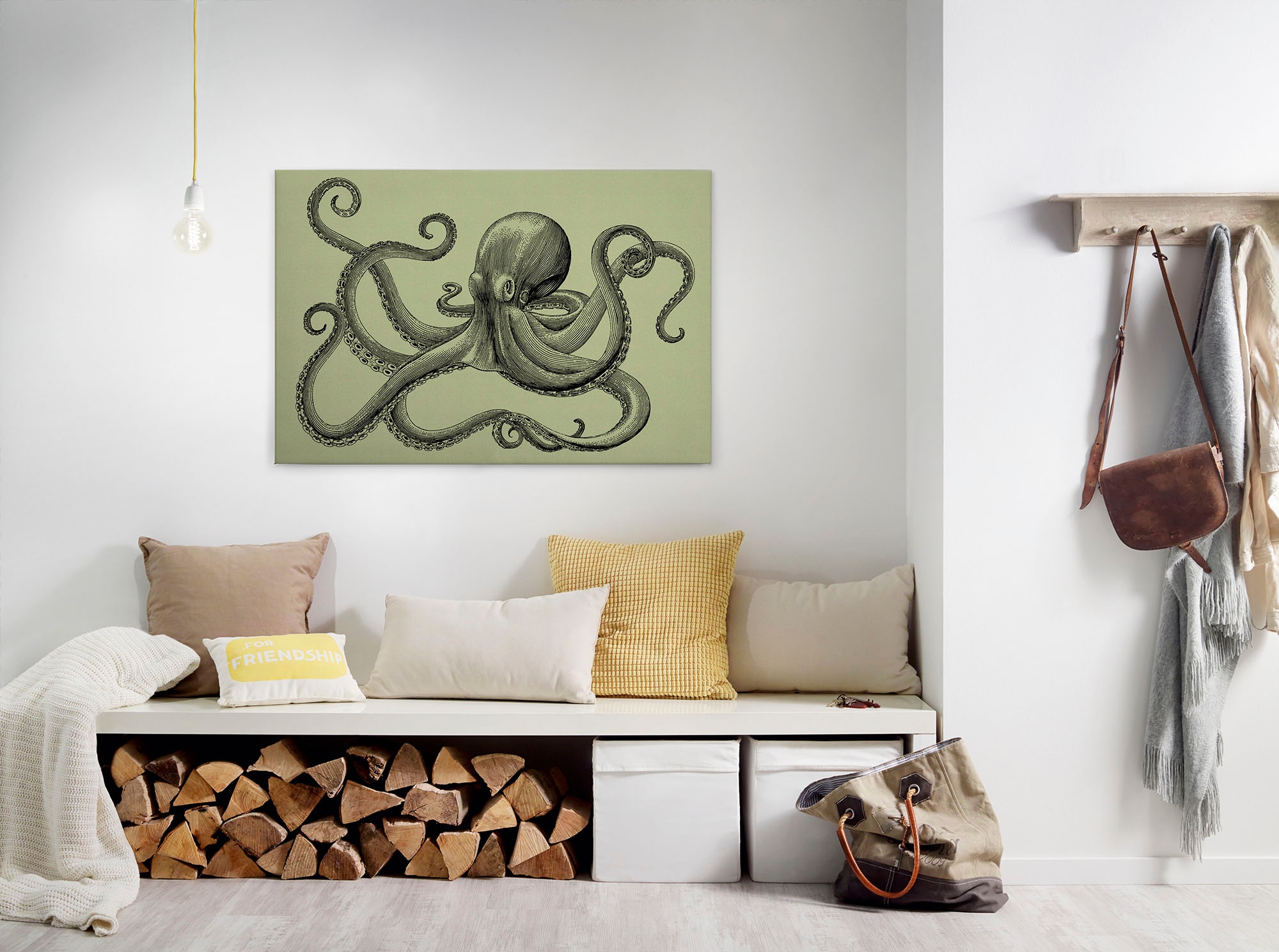 A.S. Création Leinwandbild "jules 3", Tiere, (1 St.), Keilrahmen Bild Octopus Krake Grün Schwarz