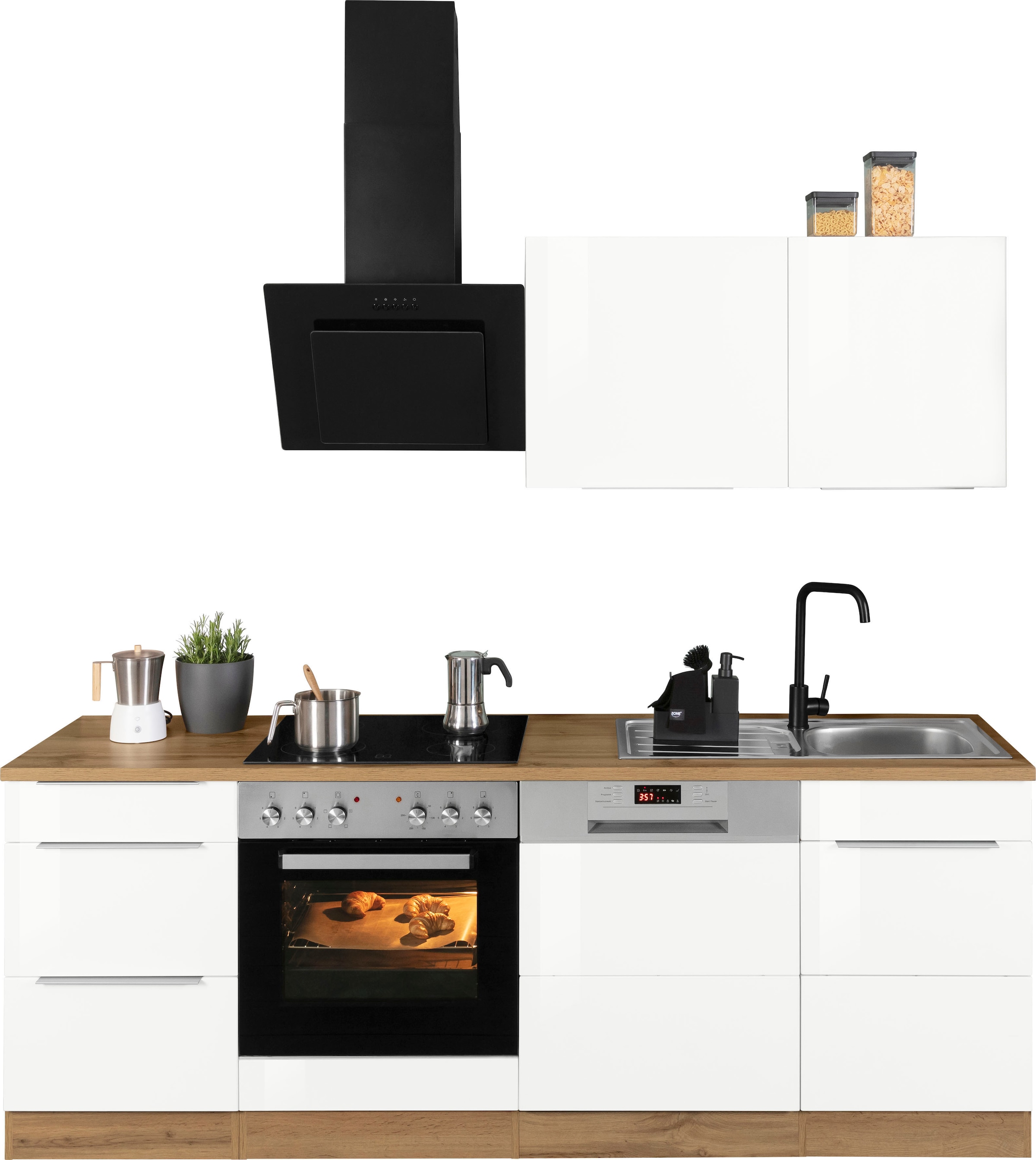 KOCHSTATION Küchenzeile »KS-Brindisi« Breite 220 cm, wahlweise mit E-Geräten, mit MDF-Fronten