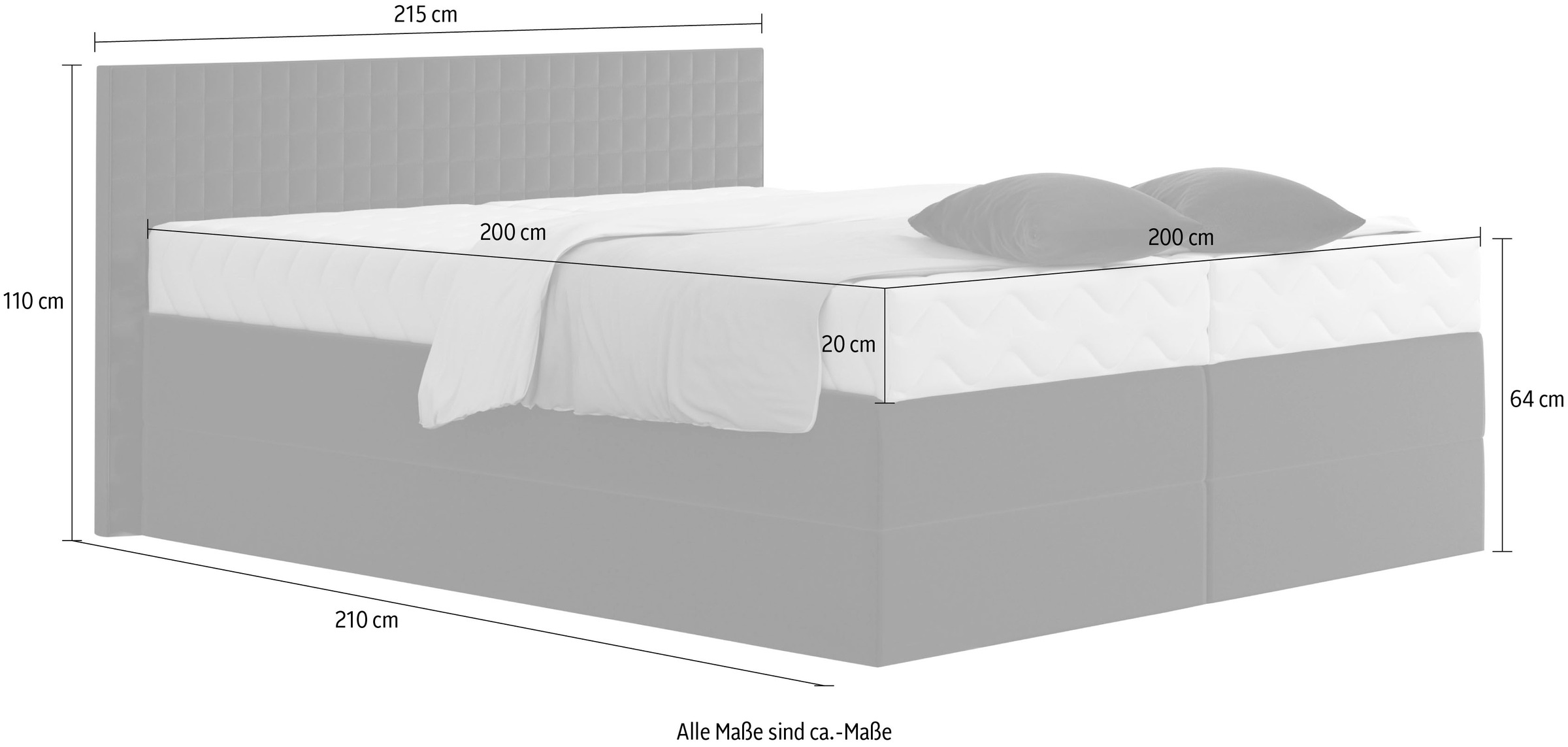 Boxspringbett, blau (königsblau), B:215cm L:210cm, Bezug: 100% Polyester;Polsterwatte: 100% Polyester, WESTFALIA SCHLAFKOMFORT, Komplettbetten, Boxspringbett, mit Zierkissen, wahlweise mit Topper 6