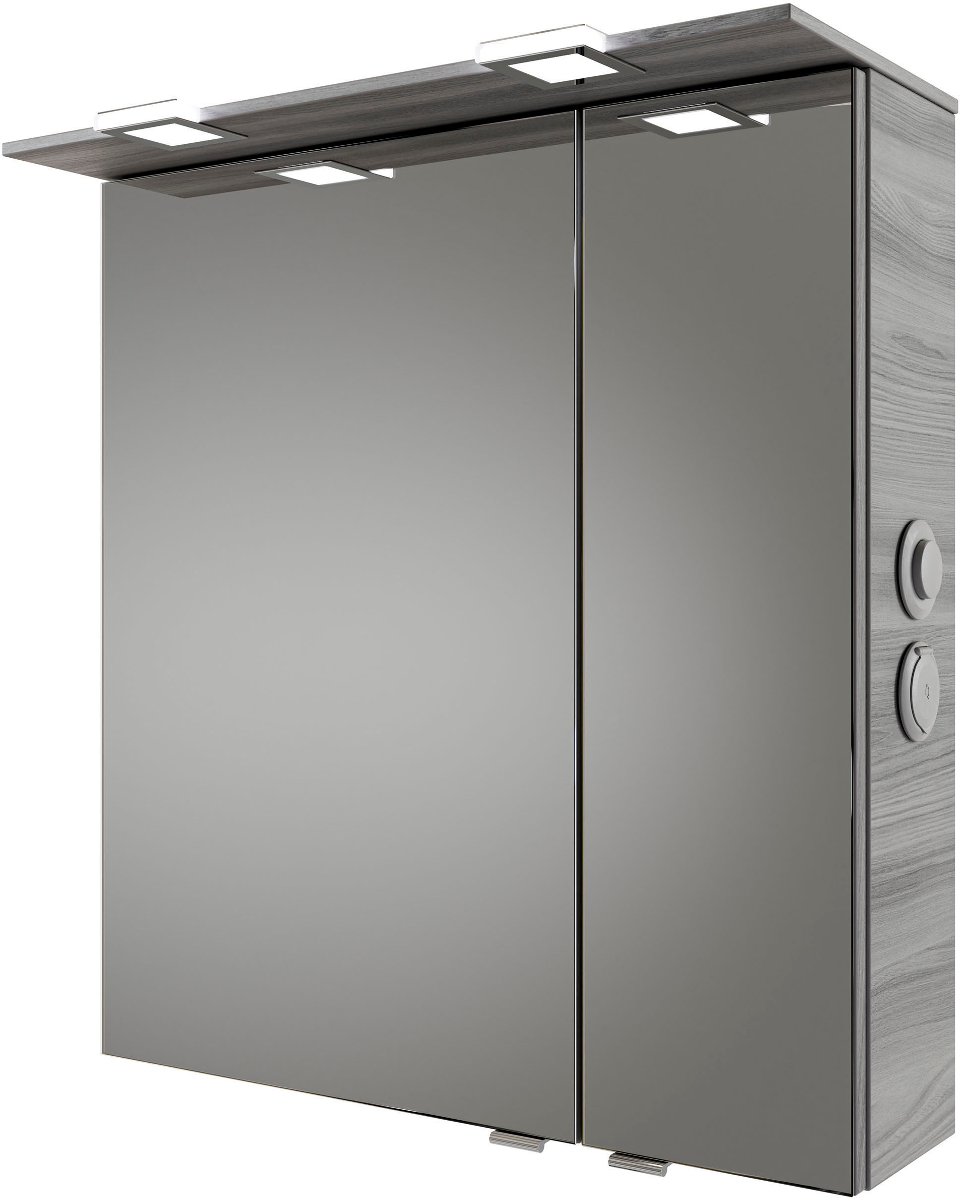 Saphir Badmöbel-Set »Serie 6025 2-teilig Mineralmarmor-Waschtisch mit LED-Spiegelschrank«, (2 St.), Waschplatz 67 cm breit, 2 Schubladen, 2 Spiegel-Türen, inkl Türdämpfer