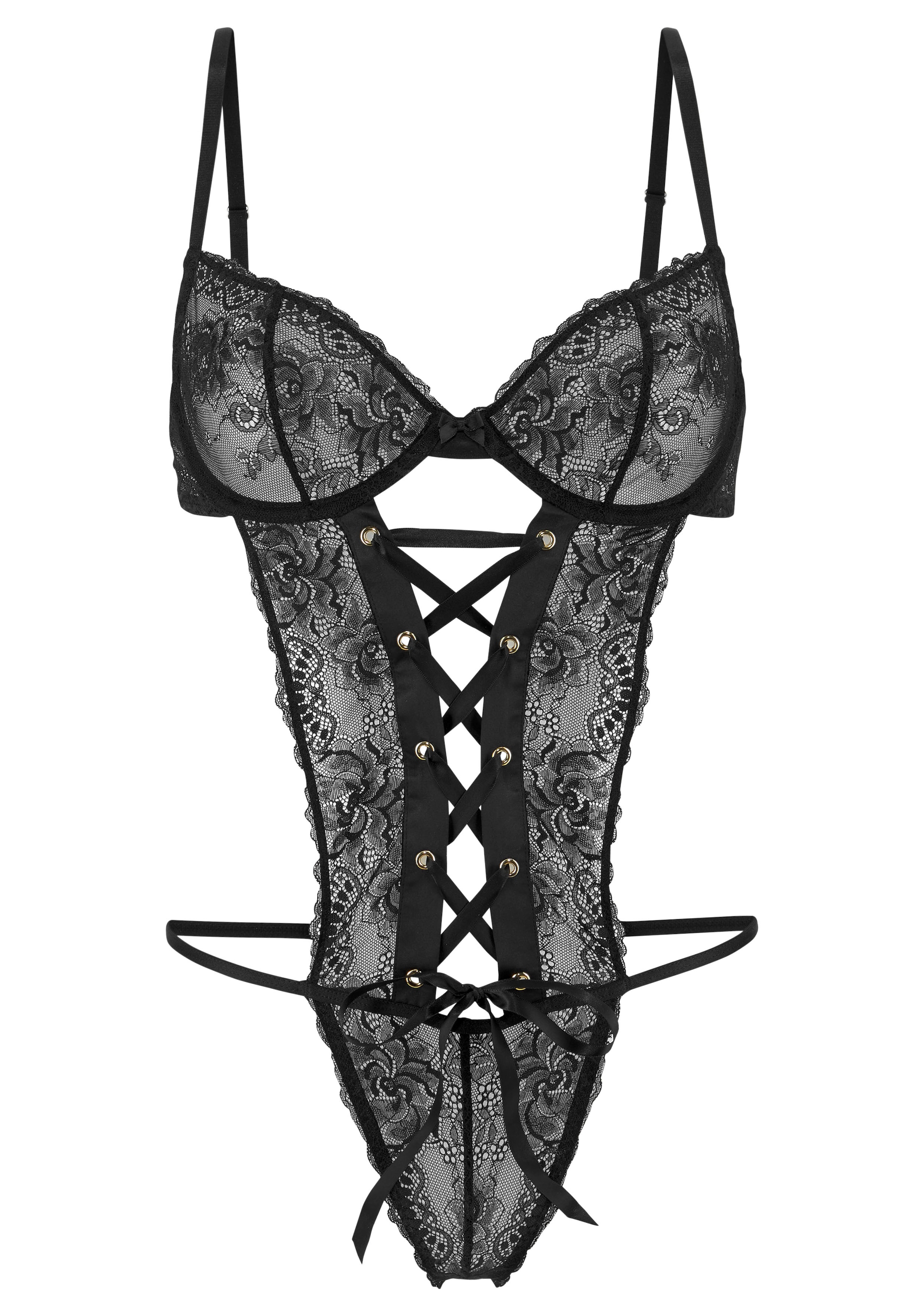 petite fleur gold Stringbody, mit aufregender Schnürung und Spitze