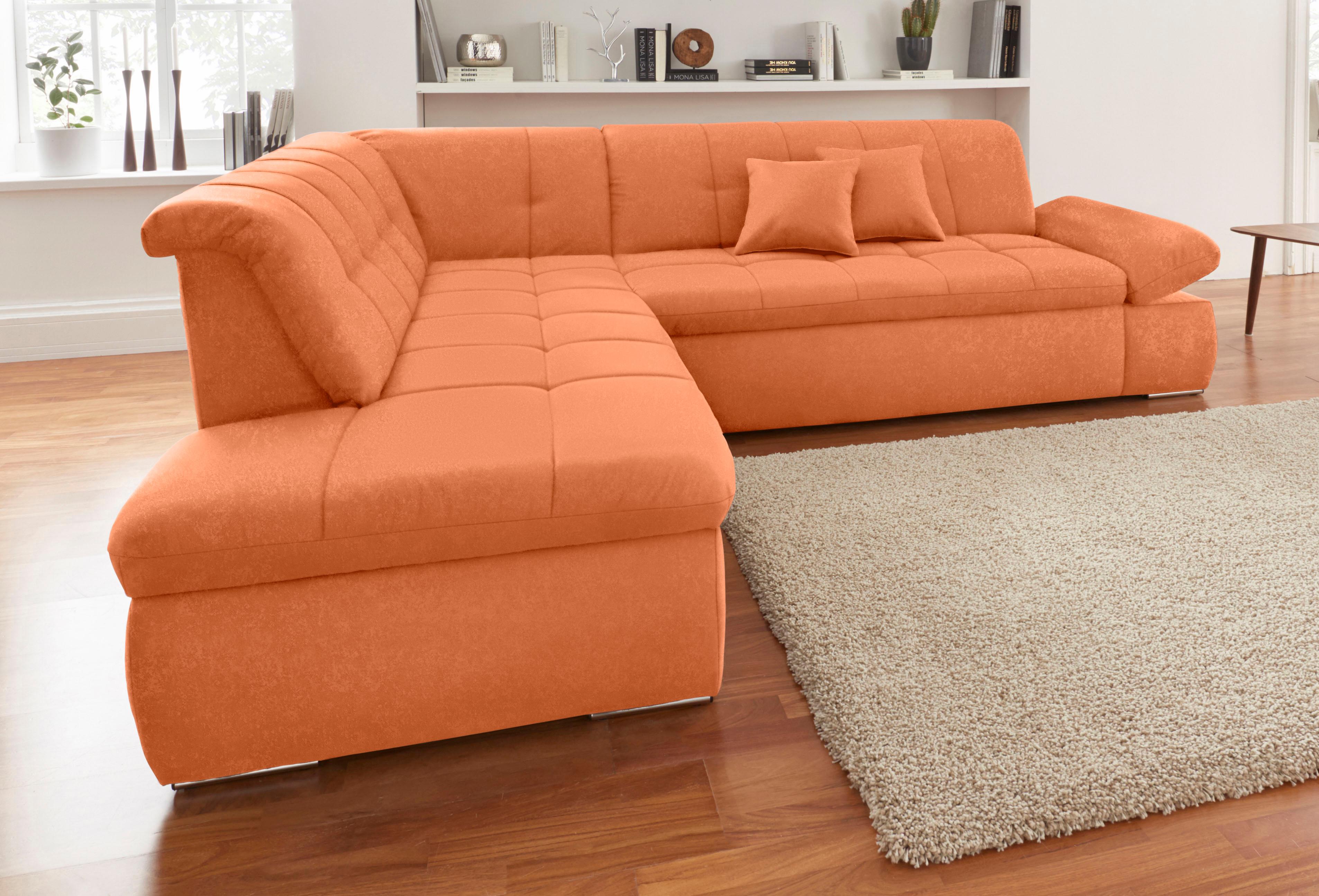 DOMO collection Ecksofa "NMORIC inkl. Zierkissen 273x216x80 cm L-Form" Ottomanen-Abschluss, wahlweise mit Bettfunktion und Armlehnverstellung
