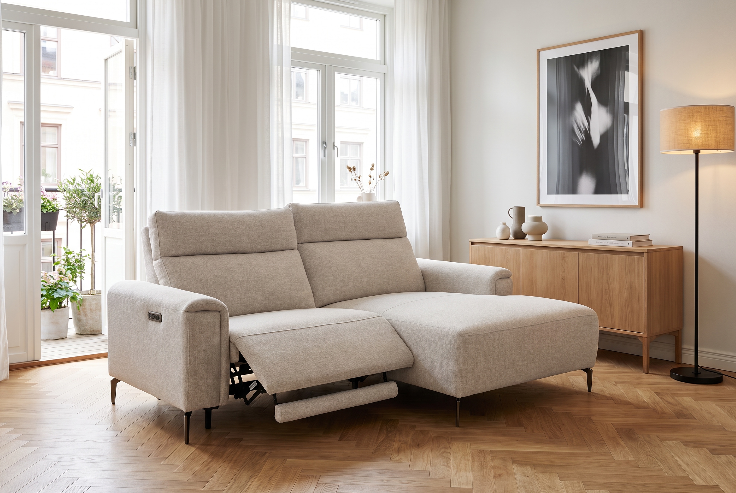 OTTO home Ecksofa "YELLIA L-Form, 227cm - elektrische Relaxfunktion" USB A/C, hoch elastischer Schaumstoff (HR) im Sitz, Webstoff
