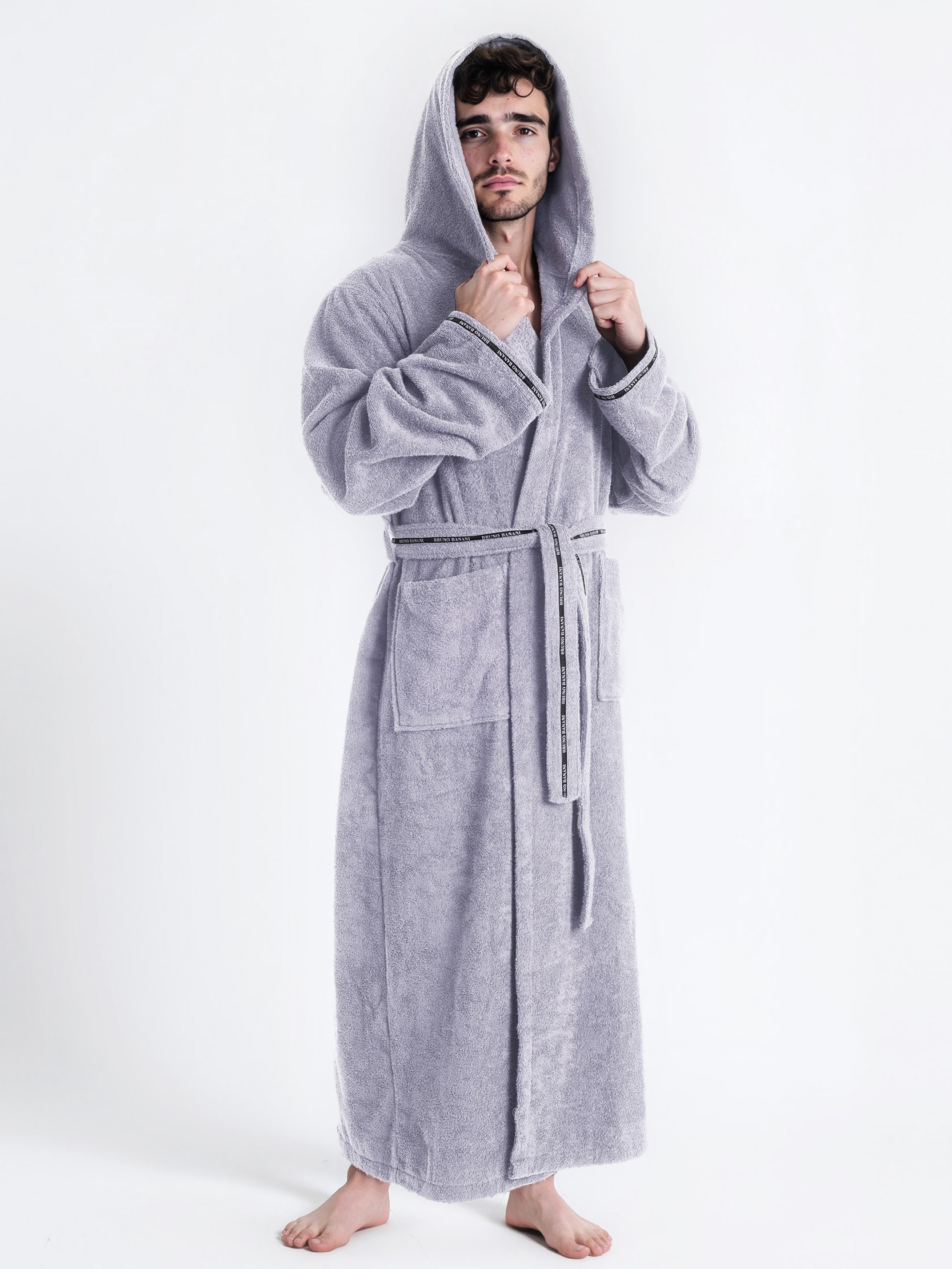 Bruno Banani Herrenbademantel »Danny, Normallänge & Überlänge, auch in extra lang, Hotelbademantel«, (1 St.), mit Logostreifen, Herren Bademantel aus 100% Baumwolle, S-4XL