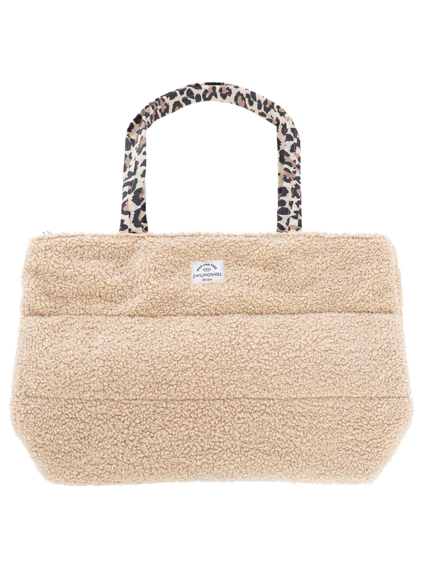 Zwillingsherz Shopper ""Teddy Leo Classic"" Teddy-Material, Leo Henkel und Innenfutter, geräumig