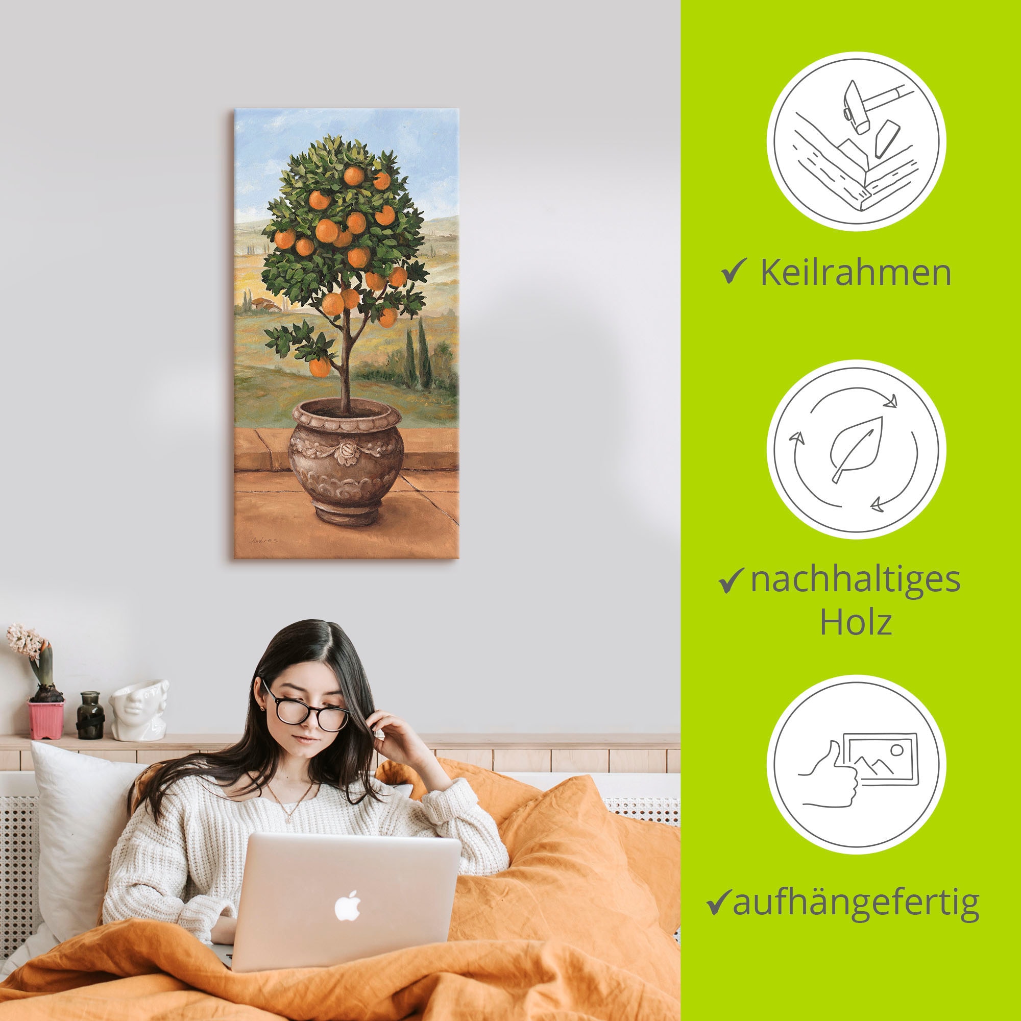 Artland Wandbild »Orangenbaum«, Bäume, (1 St.), als Leinwandbild, Wandaufkleber in verschied. Größen