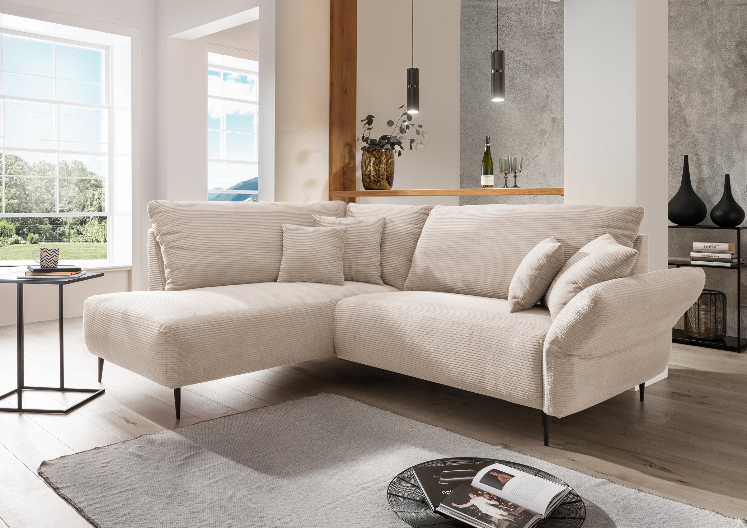 Home affaire Ecksofa "Vanilla modern& bequem, Breite 255cm, tolle Detailverarbeitung" verstellbare Armlehne für Wohlfühlkomfort