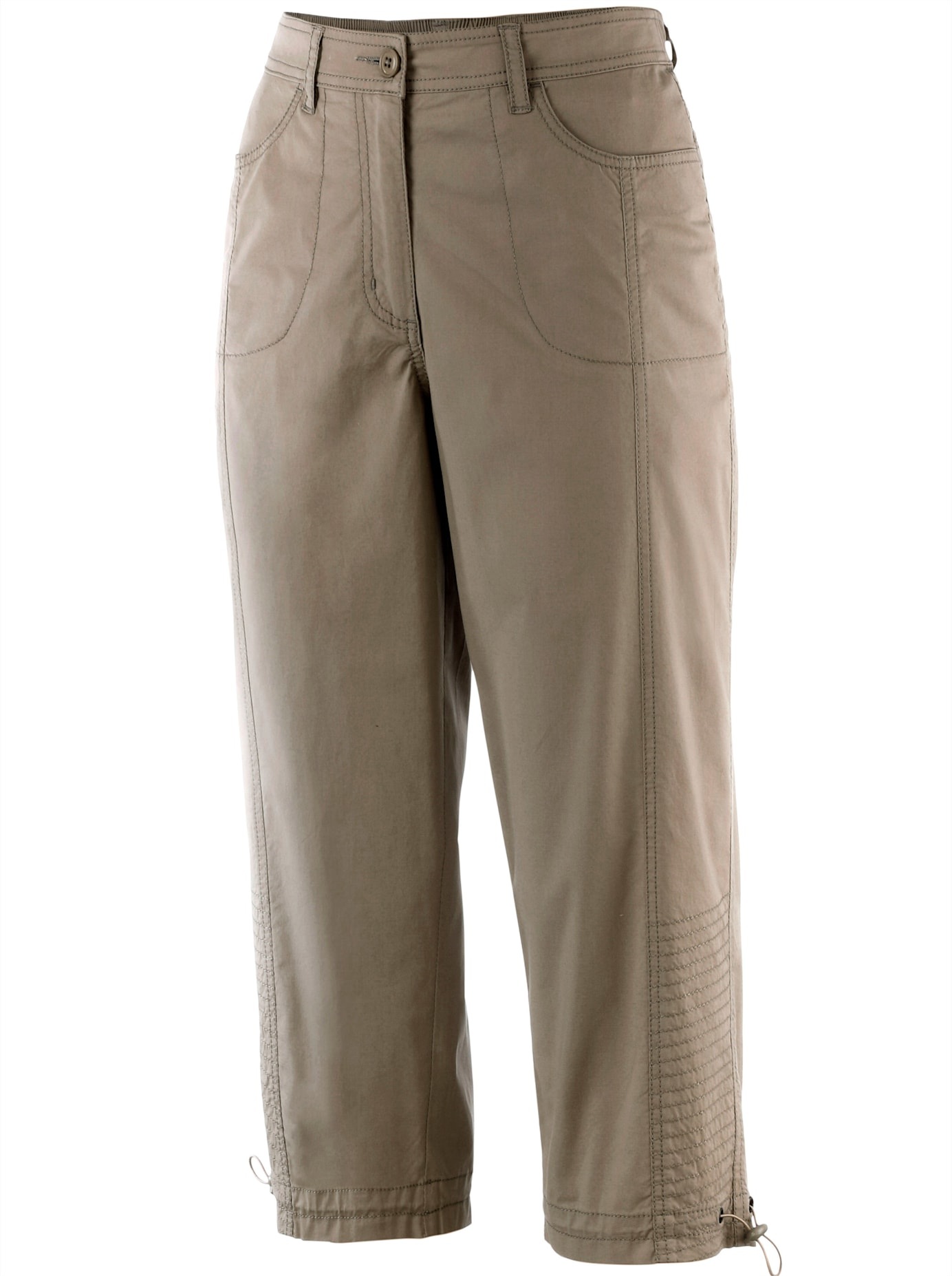 Caprihose CASUAL LOOKS, Damen, Gr. 24, Kurzgrößen, grau (taupe), 98% Baumwolle, 2% Elasthan, unifarben, 3/4-Länge, Hosen Caprihose 3