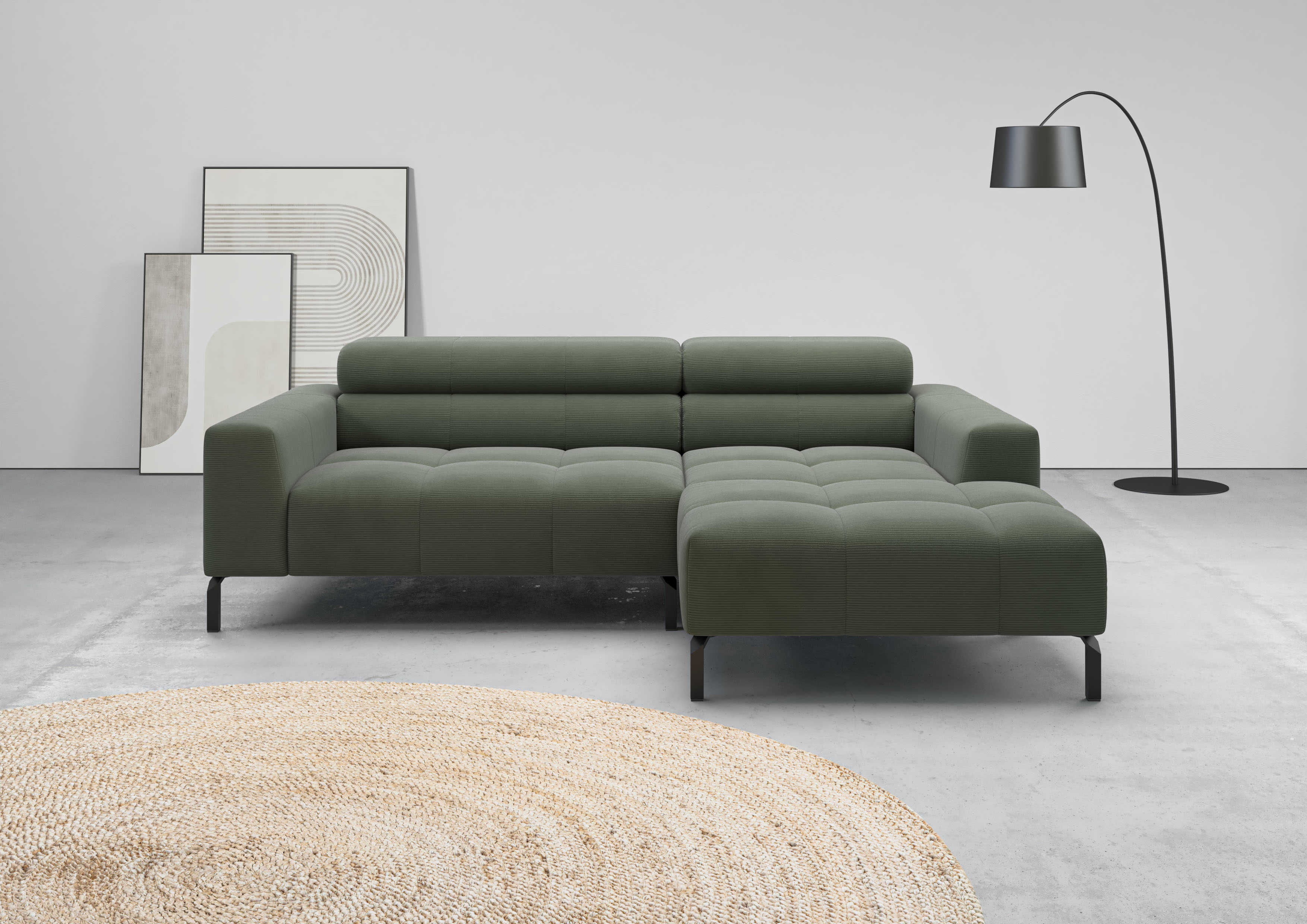 Home affaire Ecksofa "Claya, 223 cm breit, L-Form, Kopfteilverstellung" Moderne Steppung, weicher Polsteraufbau & saugroboterfreundliche Höhe