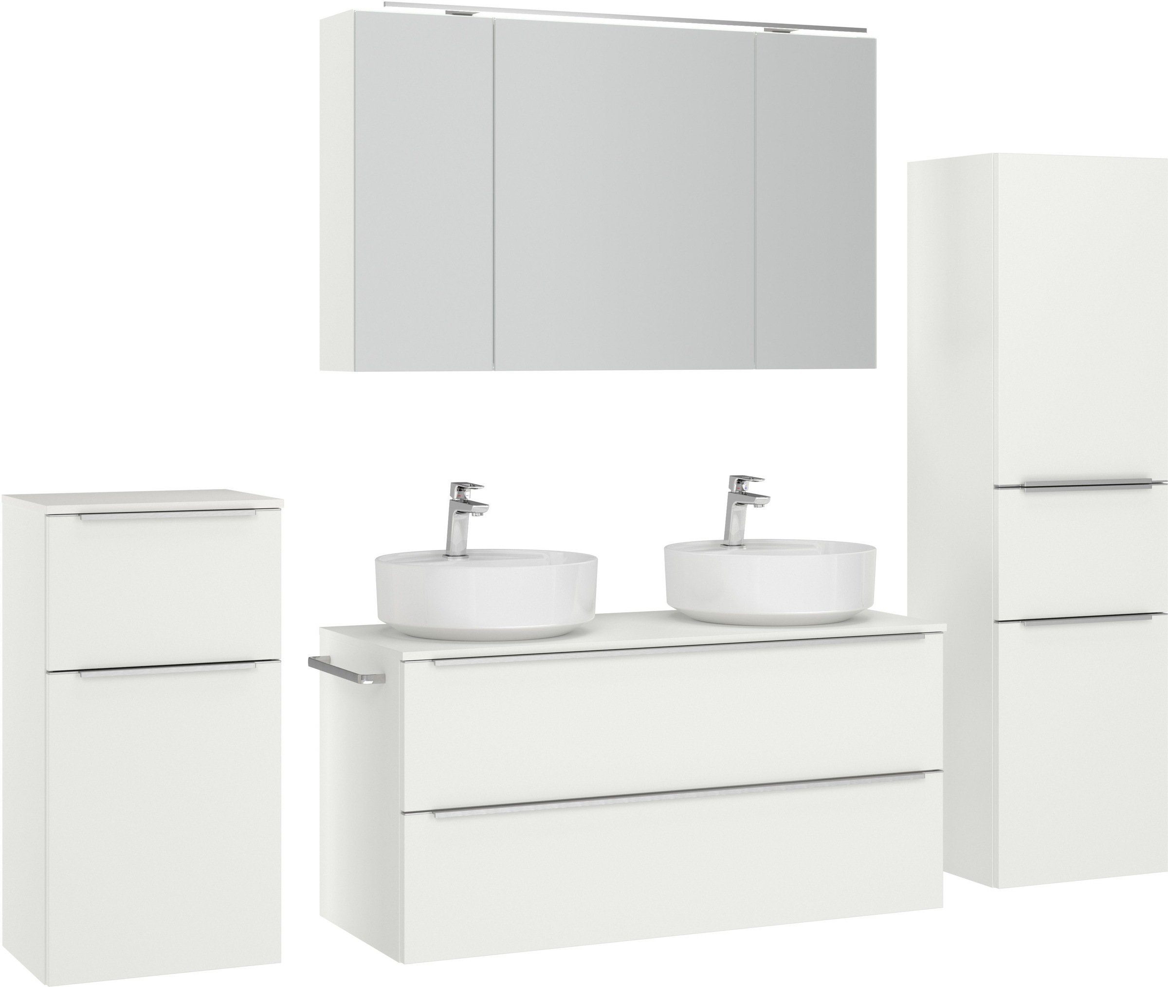 nobilia® Badmöbel-Set »Alvene«, (4 St., vormontiert, mit Soft-Close), inkl. Spiegelschrank mit Beleuchtung und Dimmerfunktion, in 4 Breiten