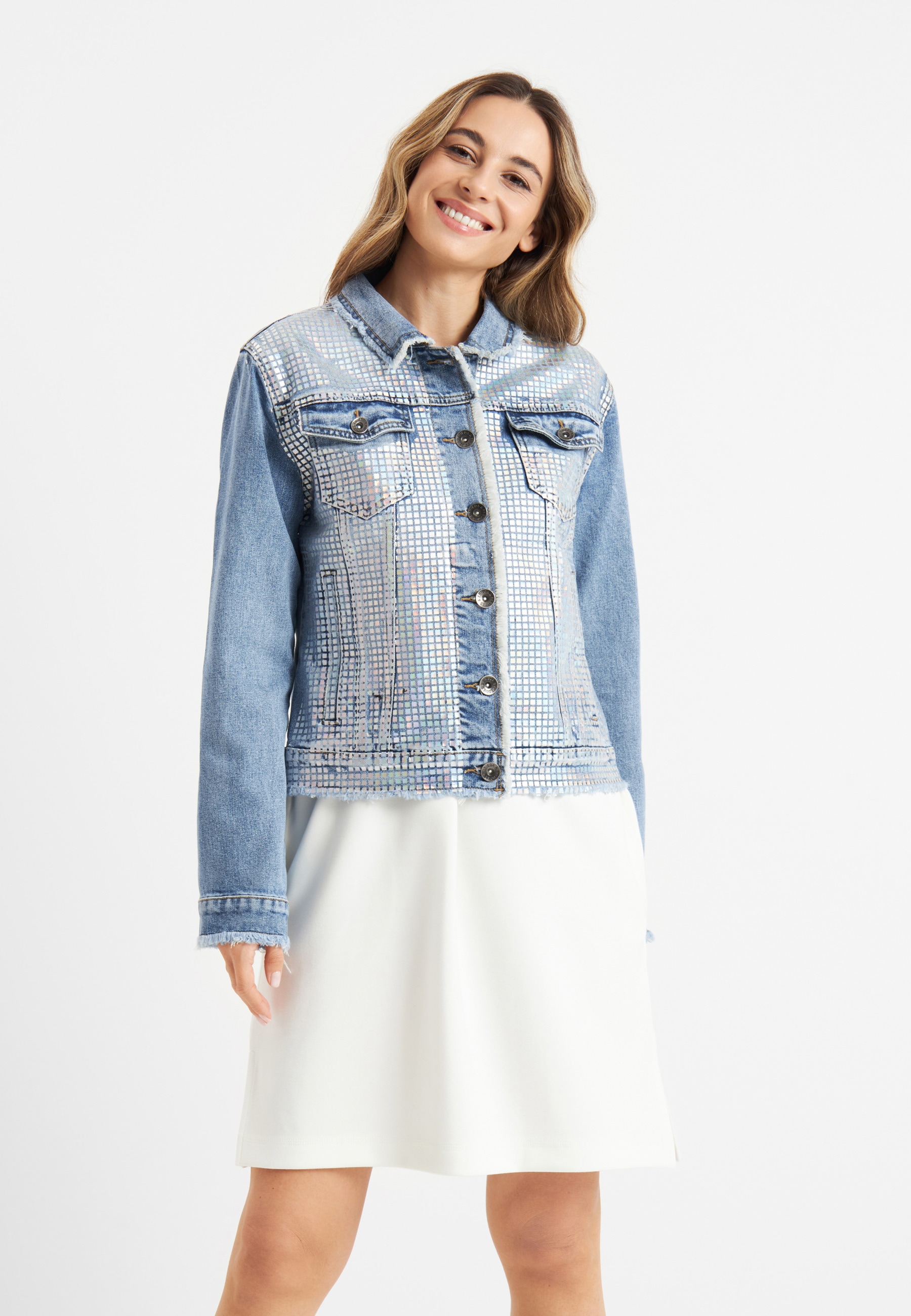 Frieda & Freddies Jeansjacke "Denim Jacket", in Metallic-Optik günstig online kaufen