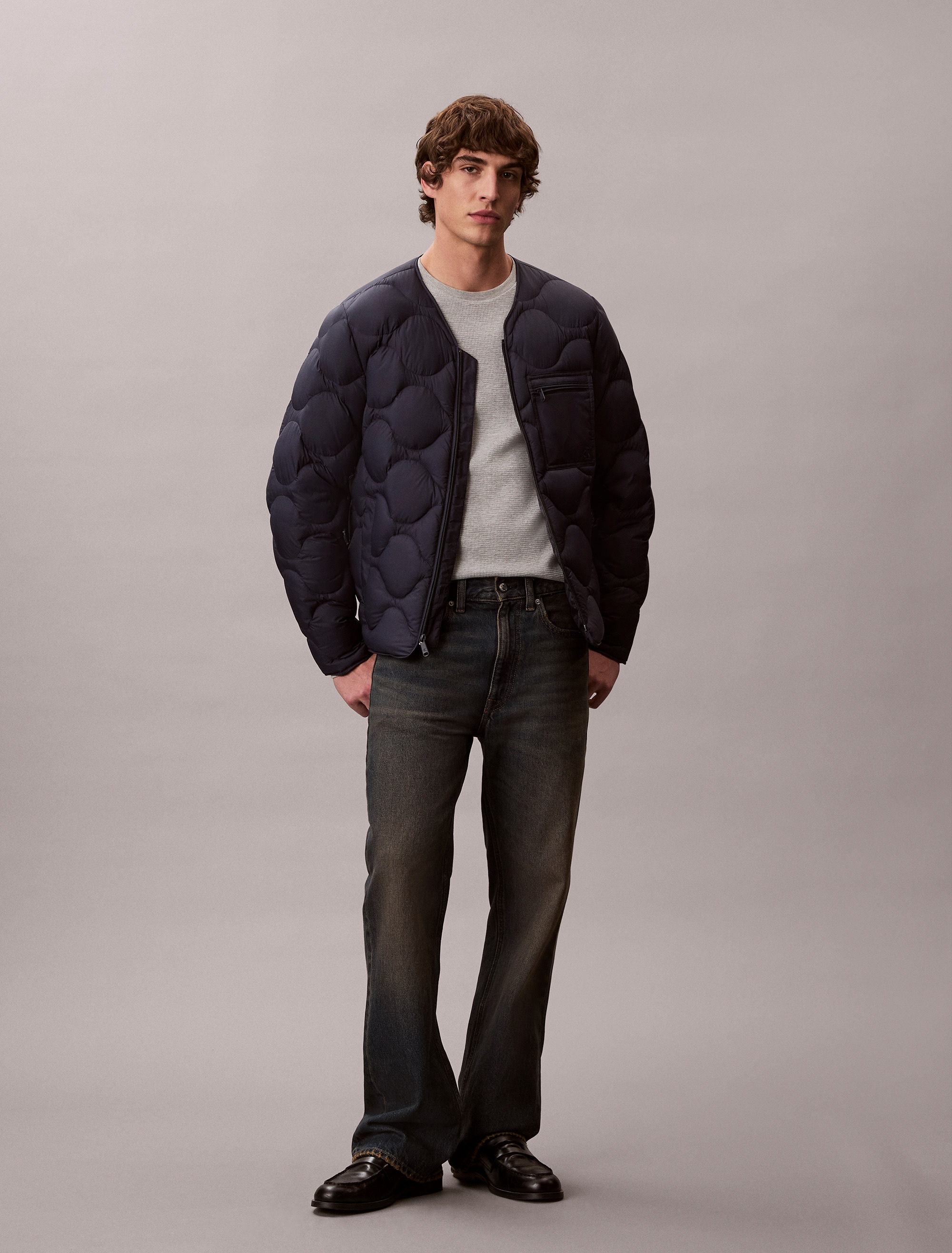 Calvin Klein Daunenjacke ohne Kapuze Strickkragen, Regular Fit, warm wattiert
