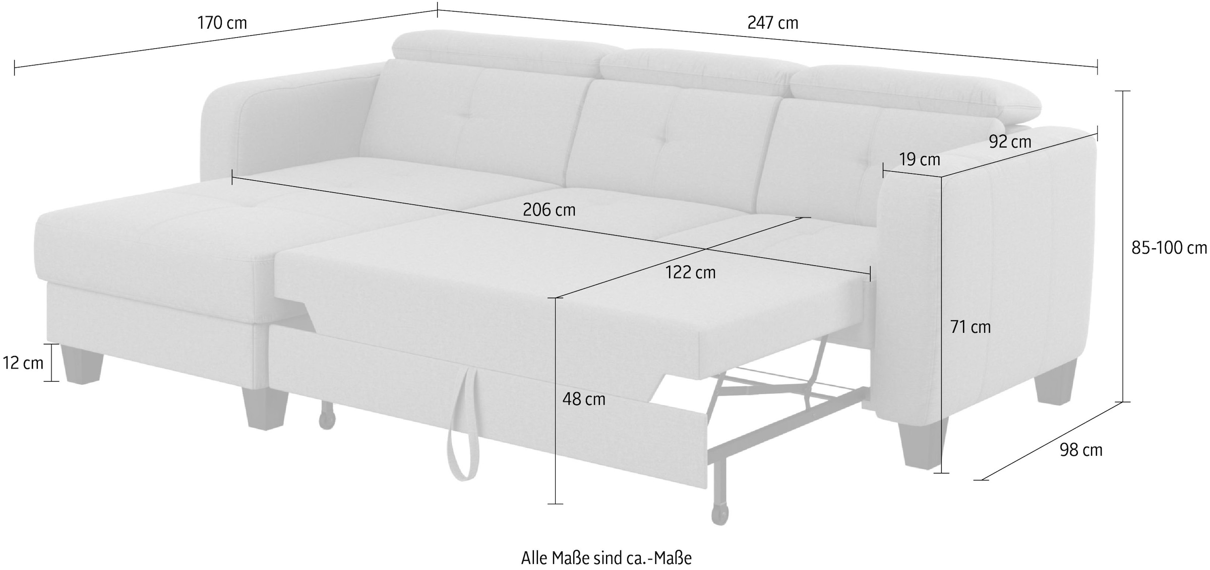 sit&more Ecksofa »Belluci L-Form«, inklusive Federkern, wahlweise mit Bettfunktion und Bettkasten
