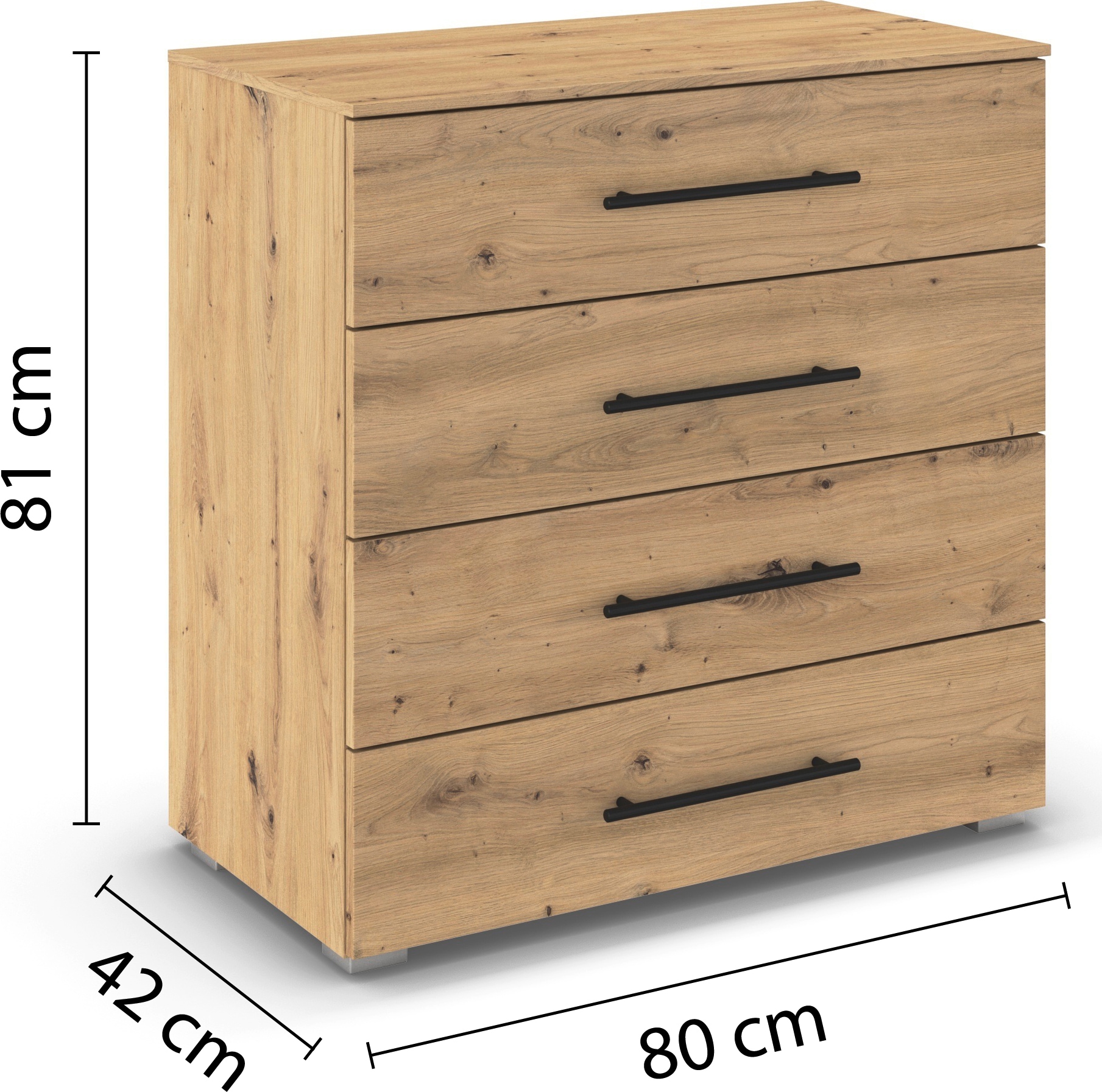 rauch Schubkastenkommode »Sideboard Schubladenkommode AVOLA mit Dekorfront« Breite 80 cm inkl. Soft-Close-Funktion,  vier große und geräumige Schubladen mit viel Stauraum MADE IN GERMANY