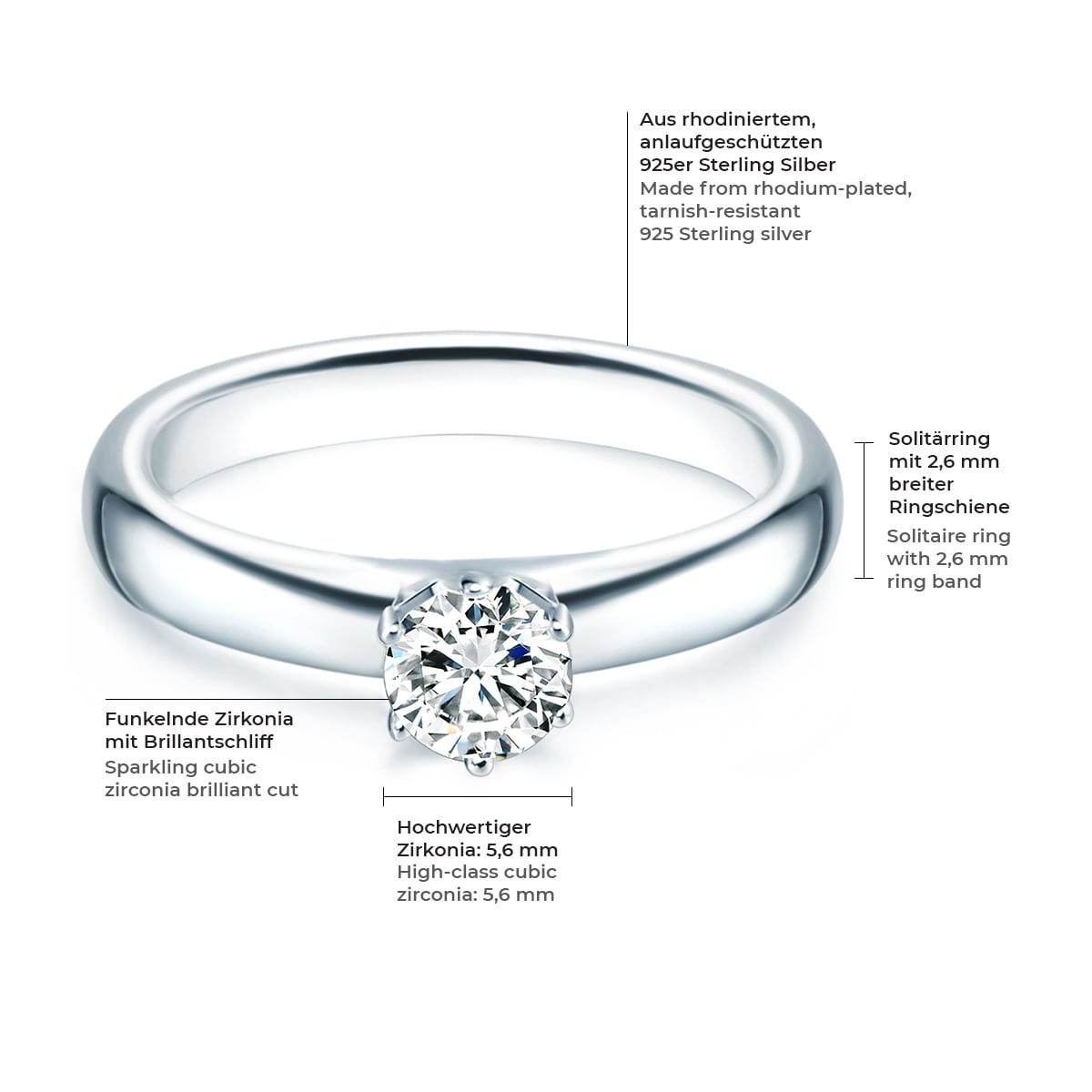 Trilani Solitärring »X848« mit Zirkonia im Brillant-Look