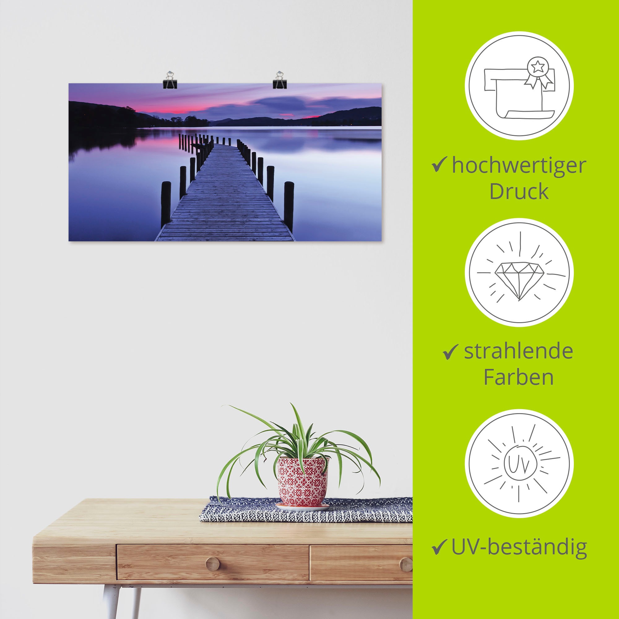 Artland Wandbild »Panorama Steg Coniston Water«, Seebilder, (1 St.), als Leinwandbild, Poster, Wandaufkleber in verschied. Größen