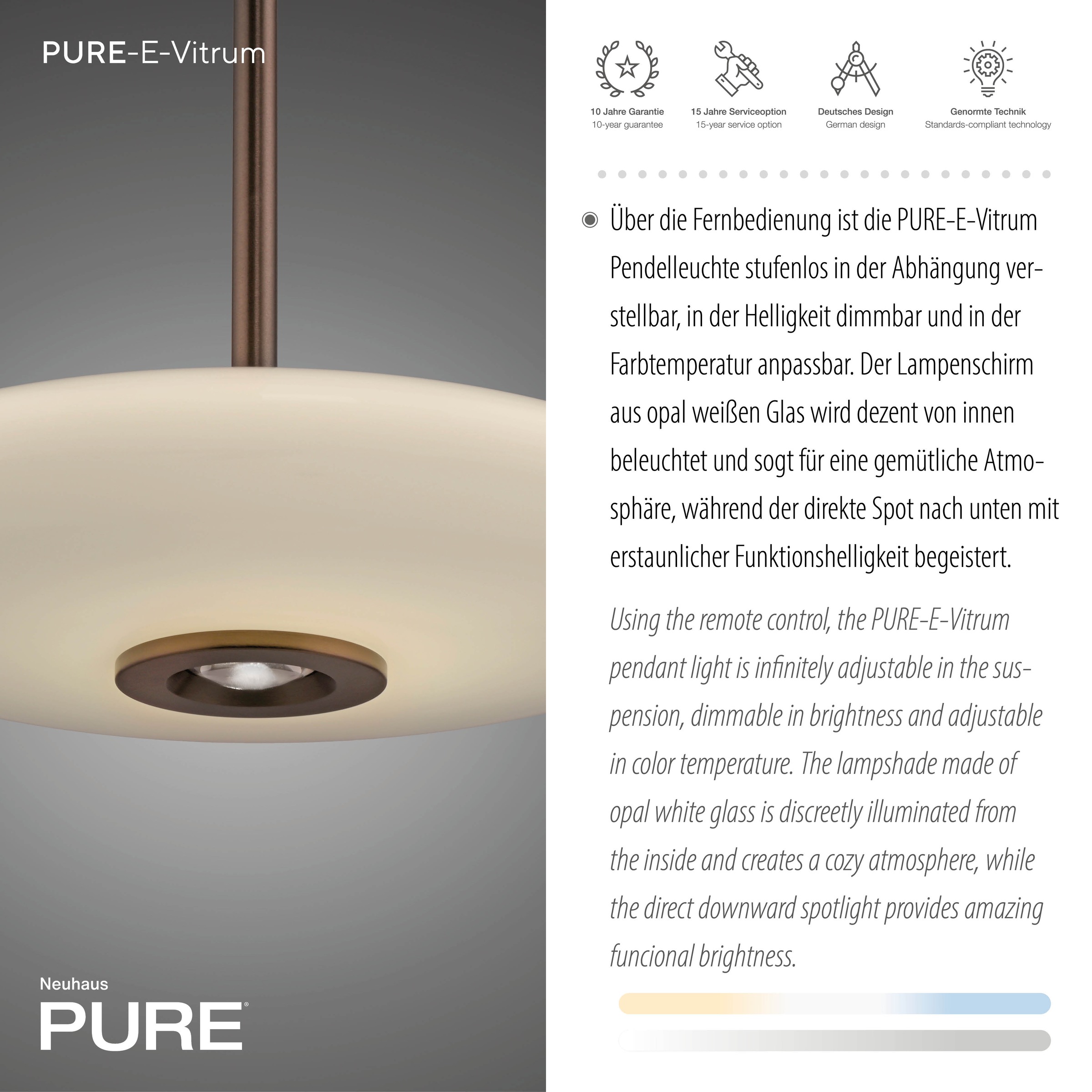 Neuhaus PURE LED Pendelleuchte »PURE E-Vitrum« LED-Board 1 Stk. warmweiß - kaltweiß e-LIFT®-Funktion, CCT, dimmbar über Fernbedíenung