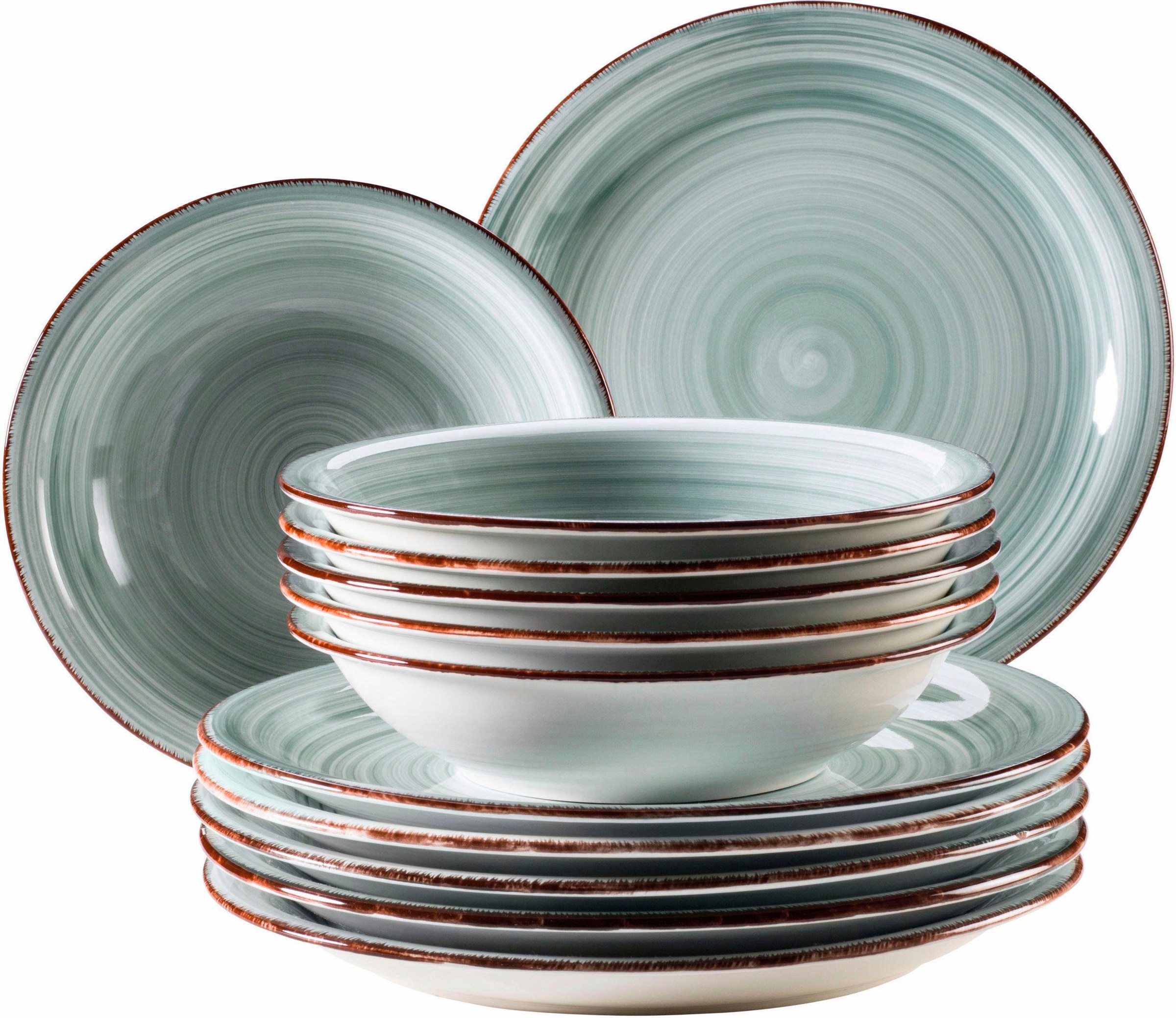 my home Tafelservice "Teller Set, Geschirr-Set Bel Tempo" rustikale Holzopt günstig online kaufen