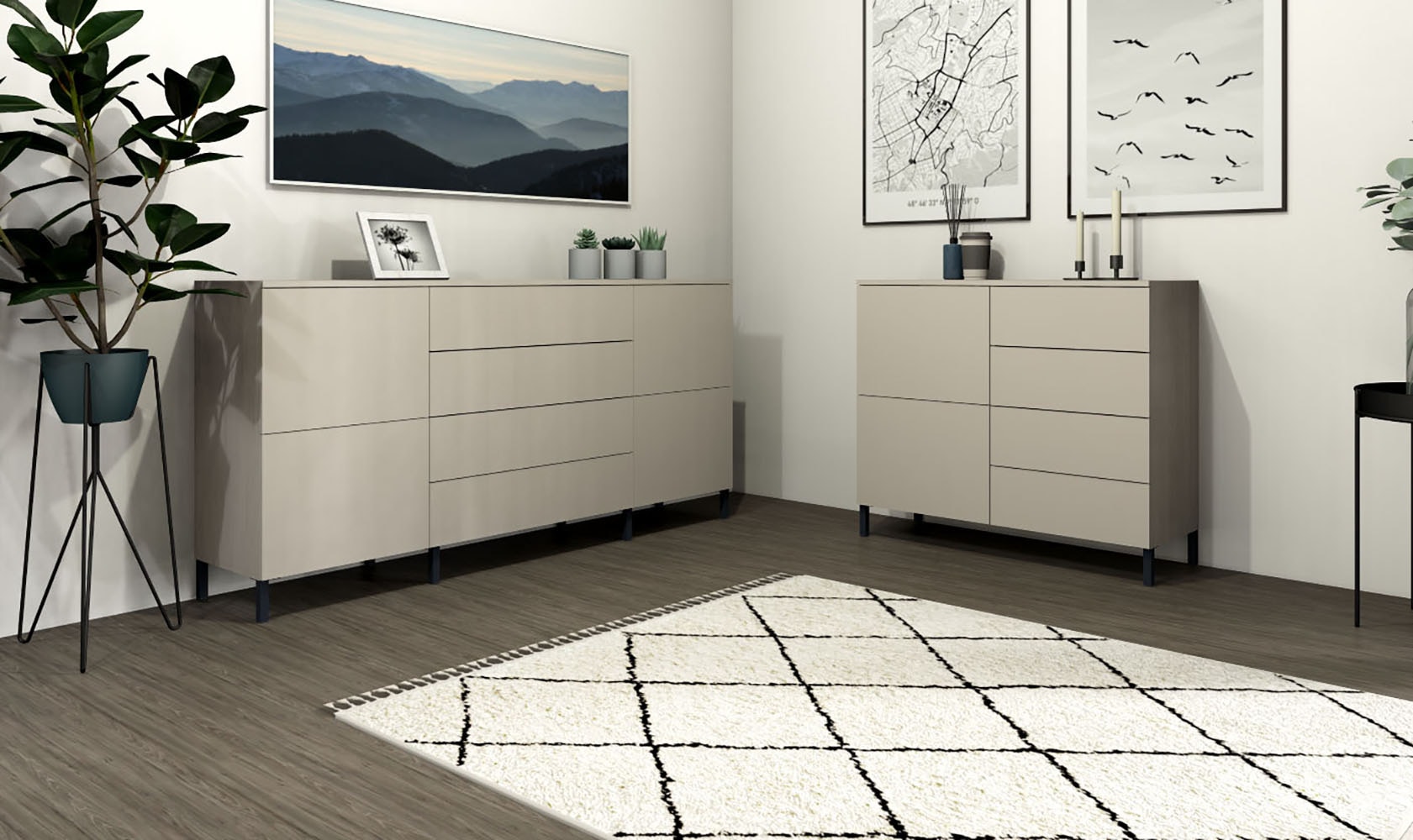 borchardt Möbel Kommode »Haama, modern, grifflos, Metallfüße, praktisch,  2 Türen« Push-To-Open, verstellbare Einlegeböden, viel Stauraum, Breite 93cm