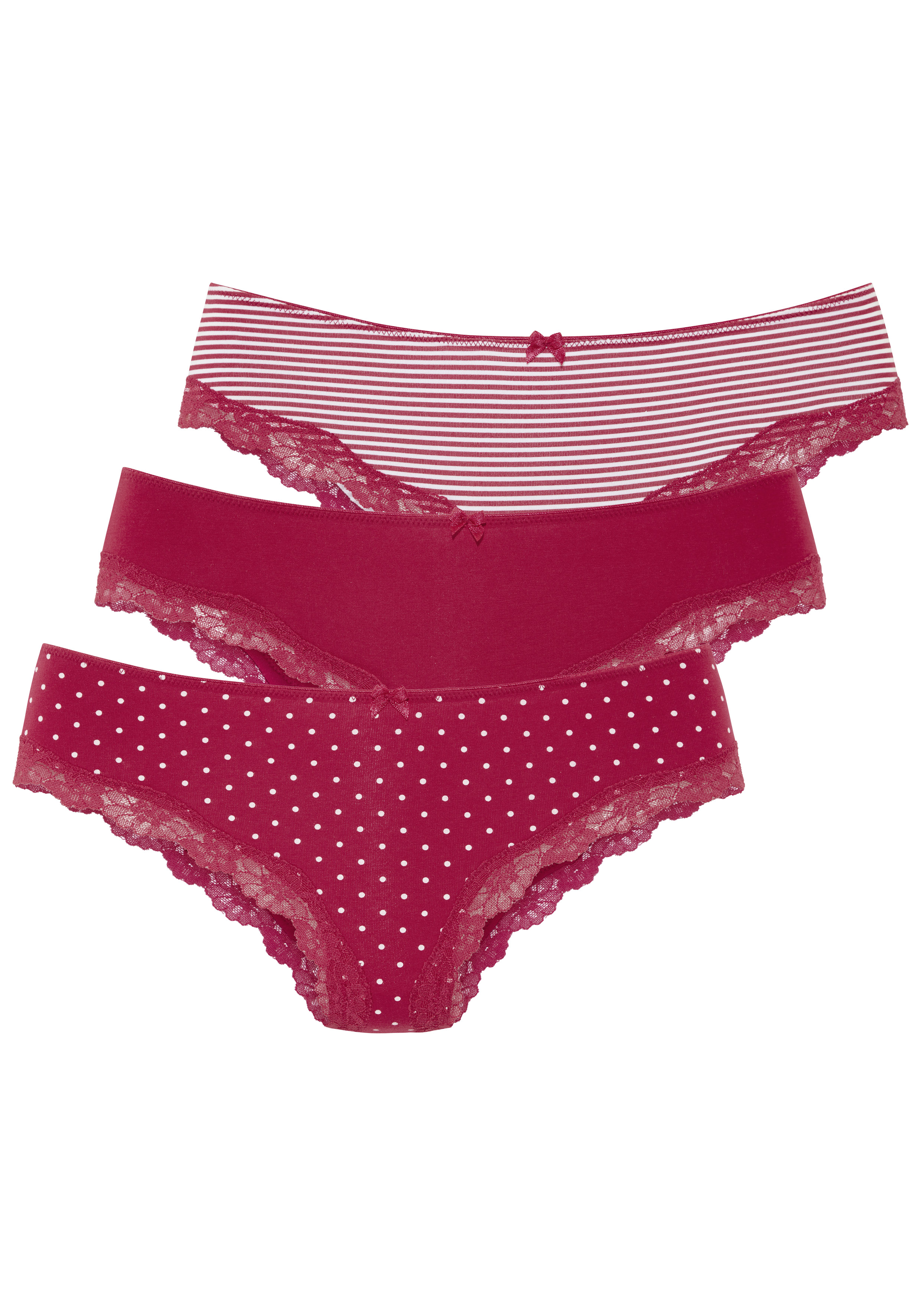 LASCANA Slip 3er-Pack, aus elastischer Baumwolle mit zarter Spitze