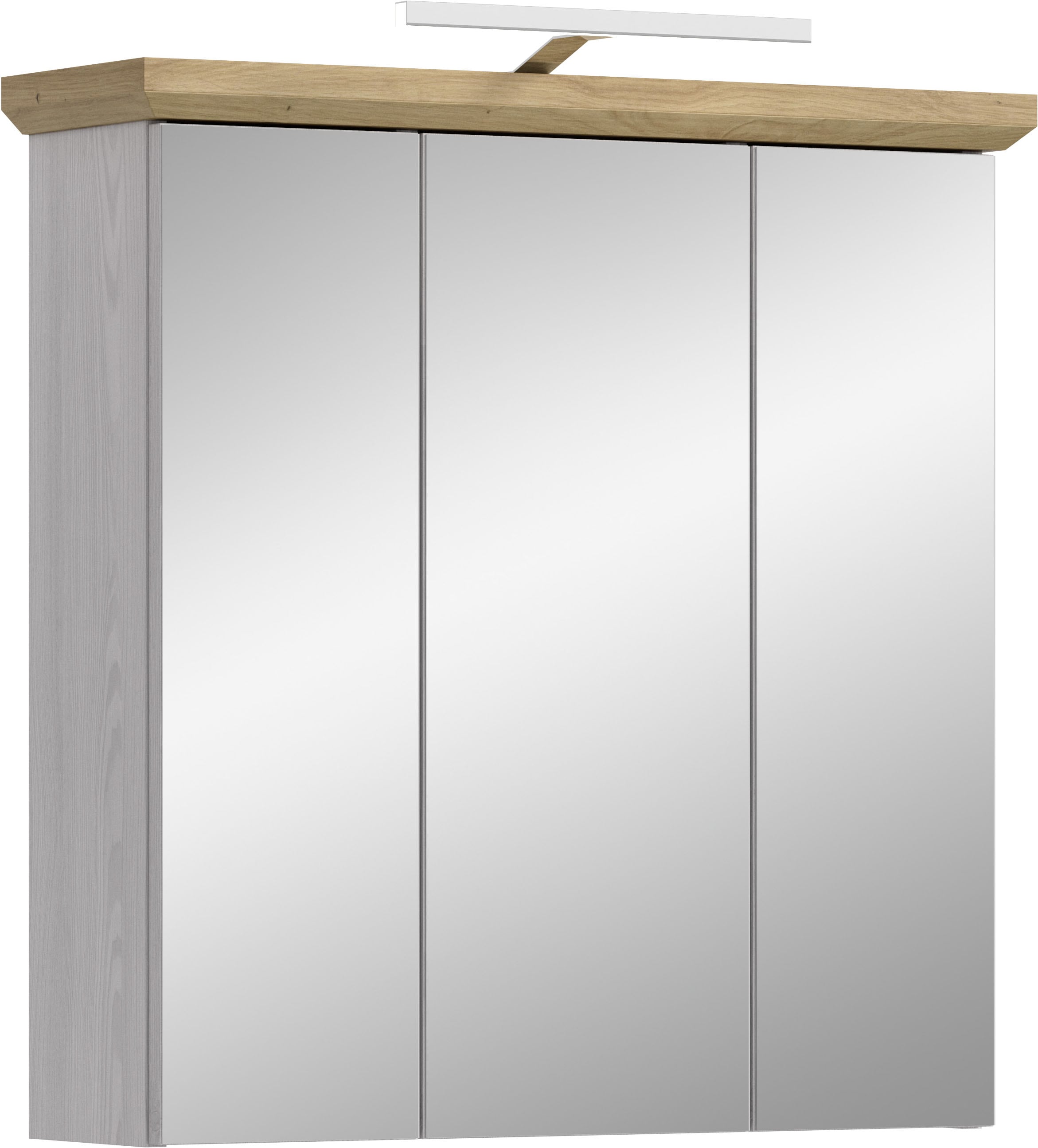 welltime Spiegelschrank "COSENZA, inkl. Beleuchtung, Breite 69cm, 3 Spiegeltüren, 9 Fächer" in Landhausoptik, mit weiteren Artikel der Serie kombinierbar, 2 Stk. tlg. Spiegelschrank, Spiegel, Bad, Badezimmer