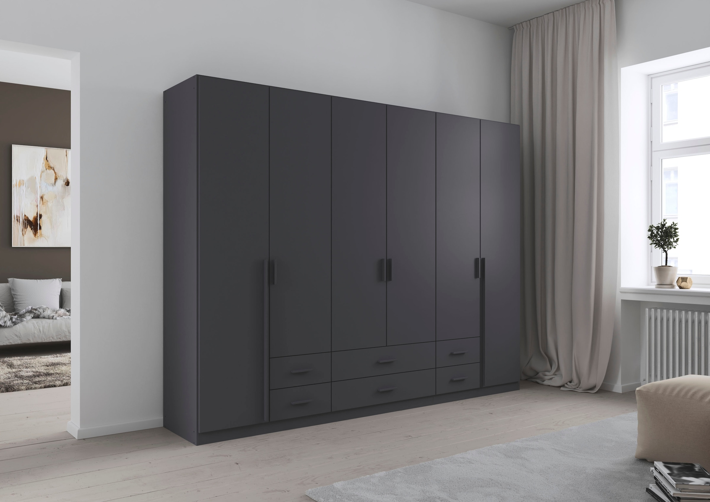 rauch Drehtürenschrank "Kleiderschrank Garderobe GAMMA Breiten 271 cm" in 3 Ausstattungen BASIC/CLASSIC/PREMIUM (inkl. SOFT-CLOSE-Funktion), mit Schubladen, verschiedene Griff-Varianten TOPSELLER MADE IN GERMANY